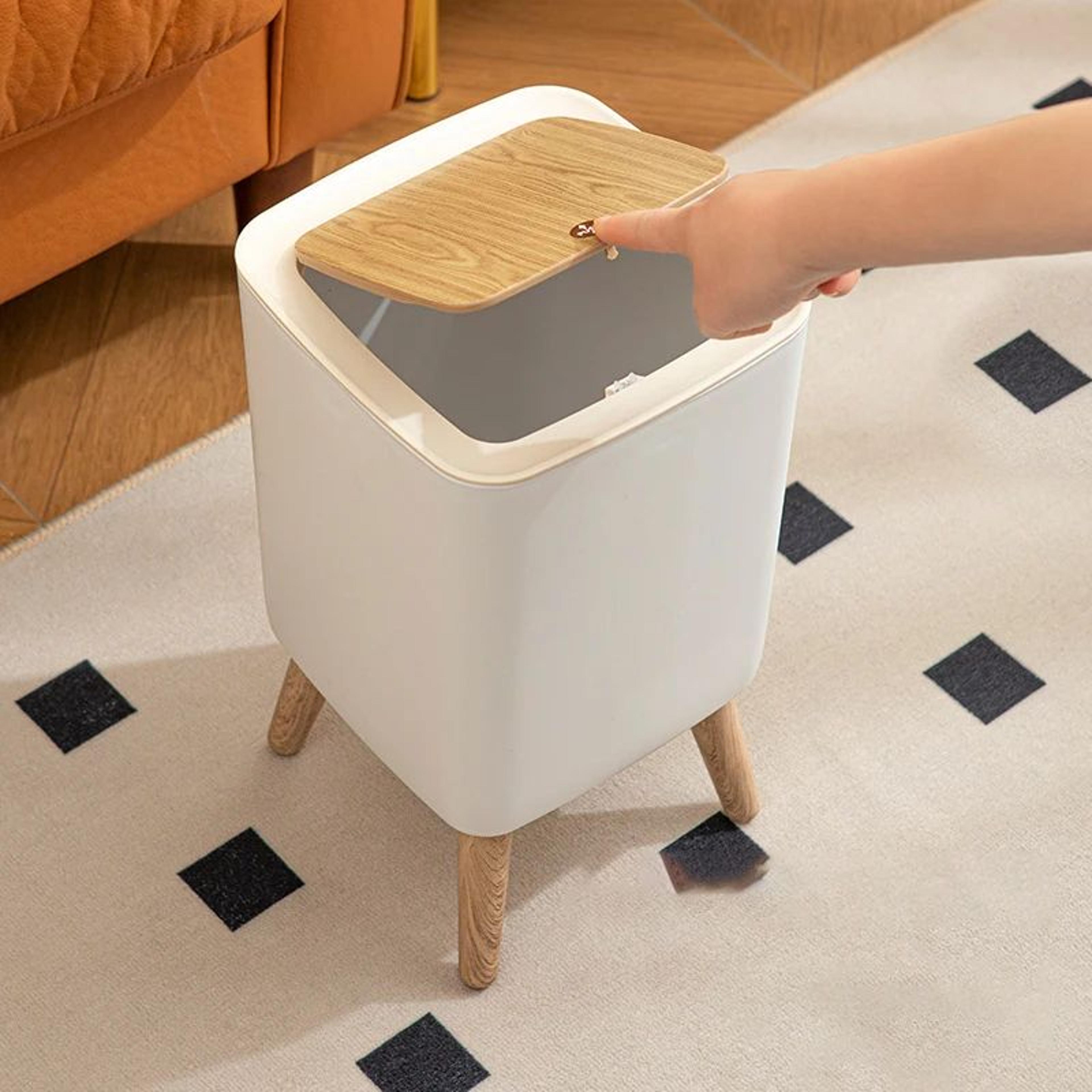 Nordic Clamshell Trash Can With WoodGrain Lid  PressTop OdorControl Garbage Bin 3