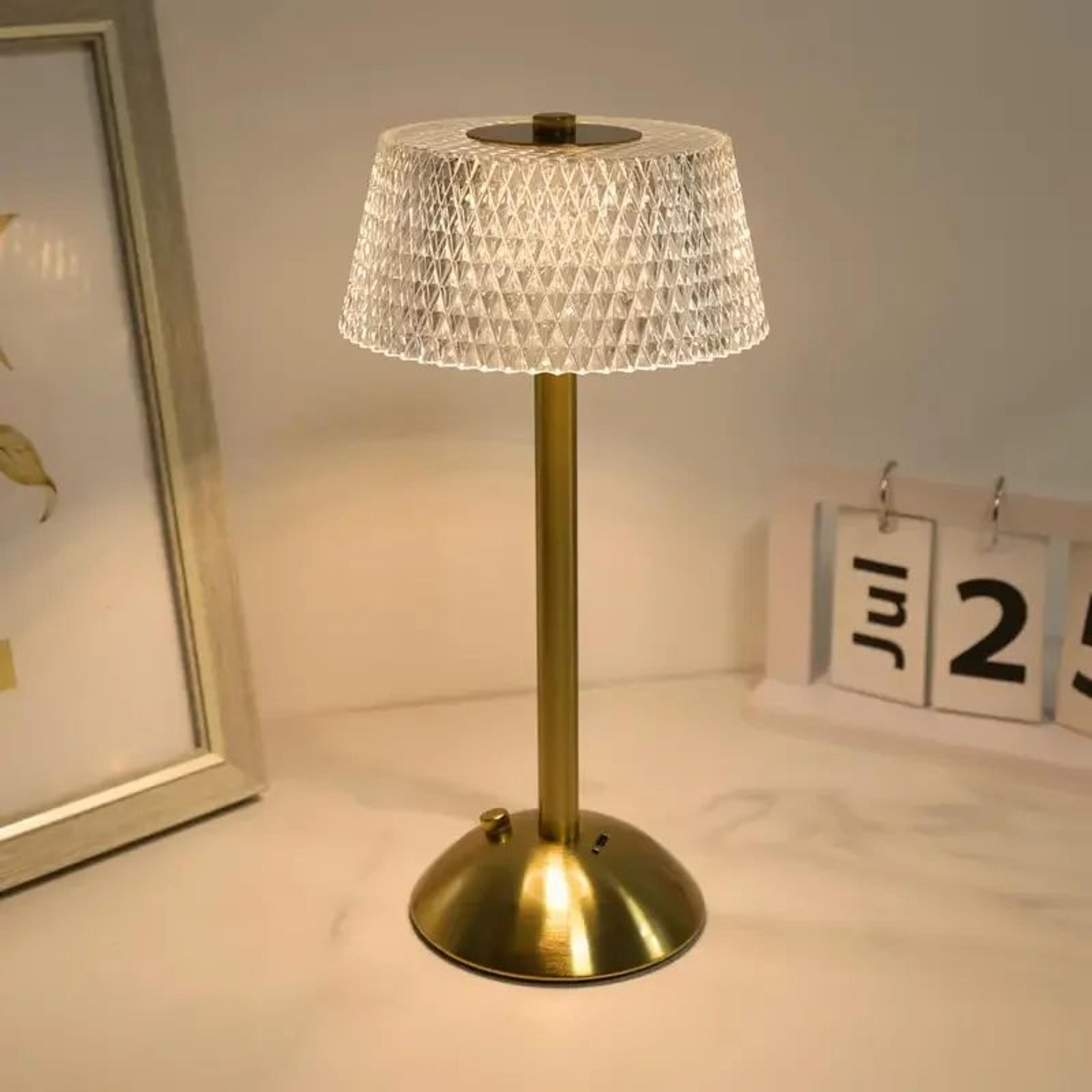 Modern Crystal LED Touch Desk Lamp  Rechargeable Gold Cordless Decorative Light 7