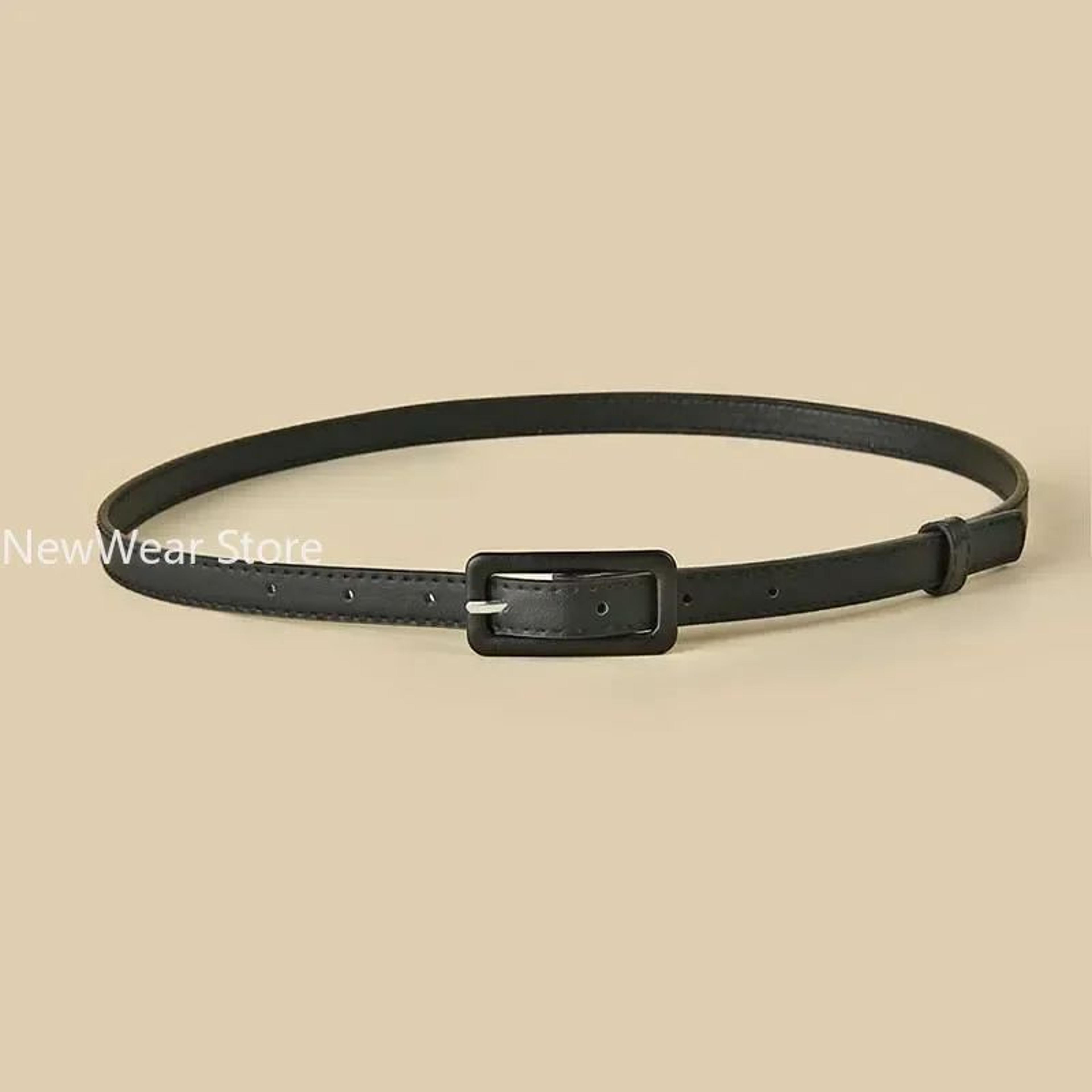 Womens Skinny PU Leather Belt With Vintage Buckle  Thin Dress Waist Belt For Ladies 6