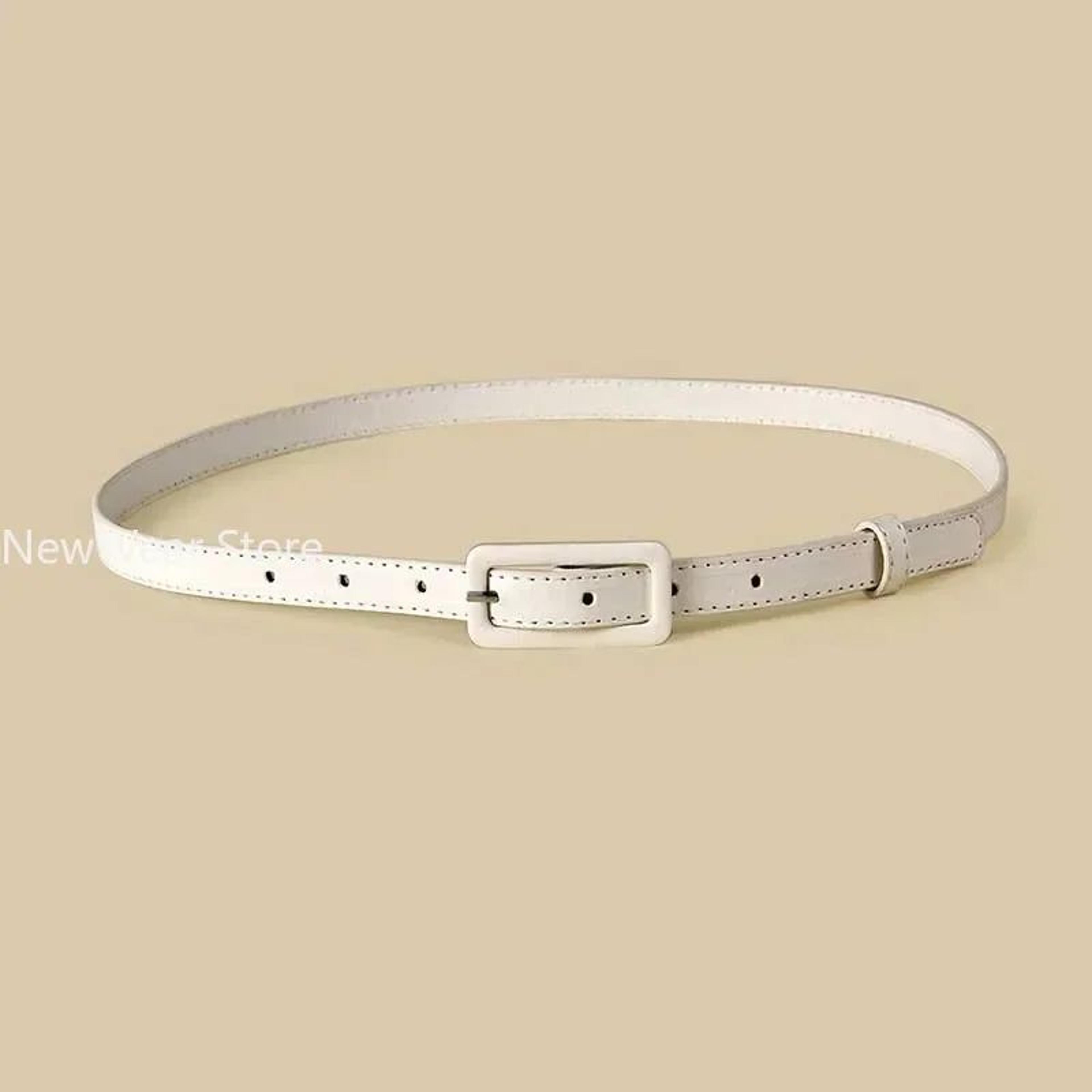 Womens Skinny PU Leather Belt With Vintage Buckle  Thin Dress Waist Belt For Ladies 9