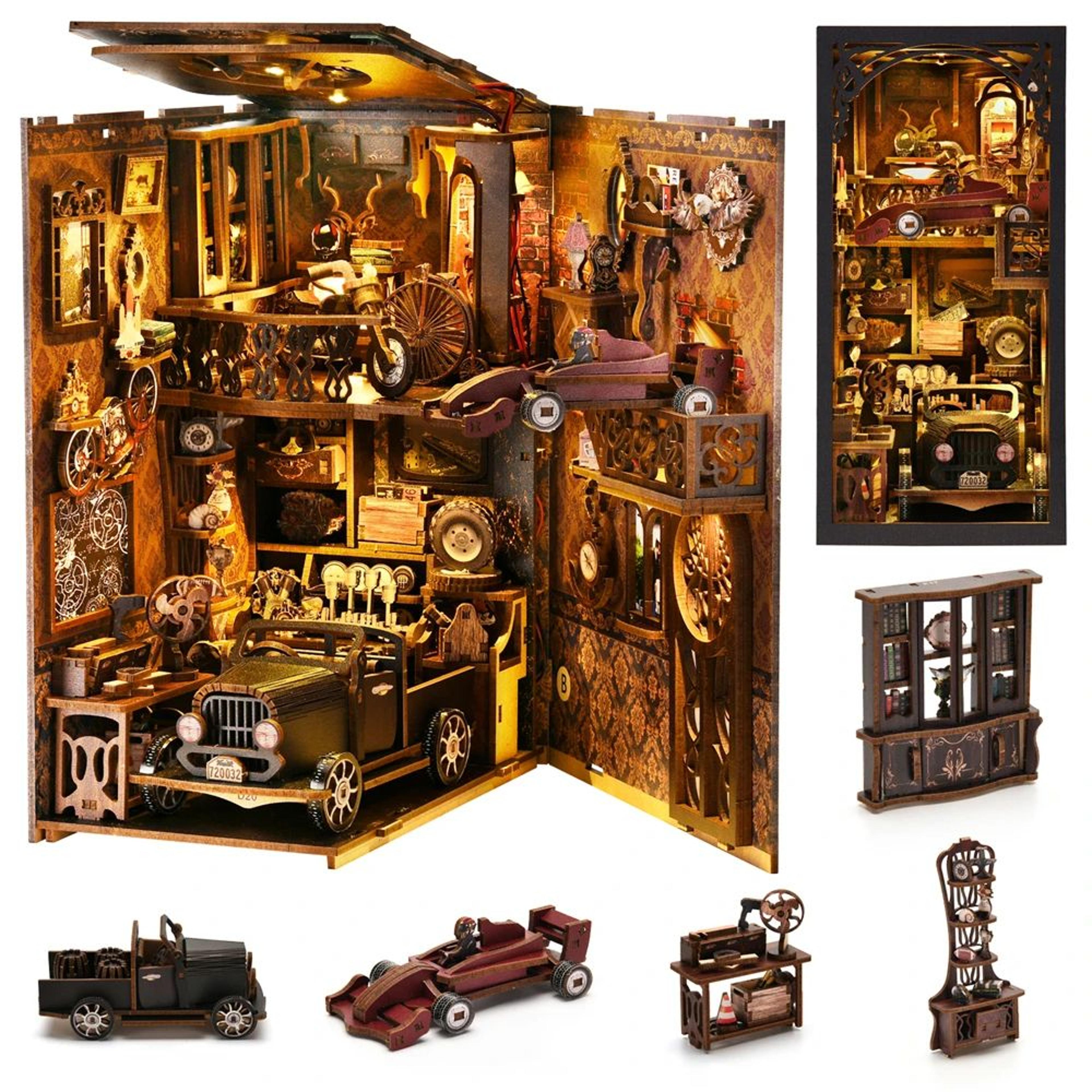 Classic Car F1 DIY Book Nook Kit  Wooden Puzzle Bookshelf Insert Model 3