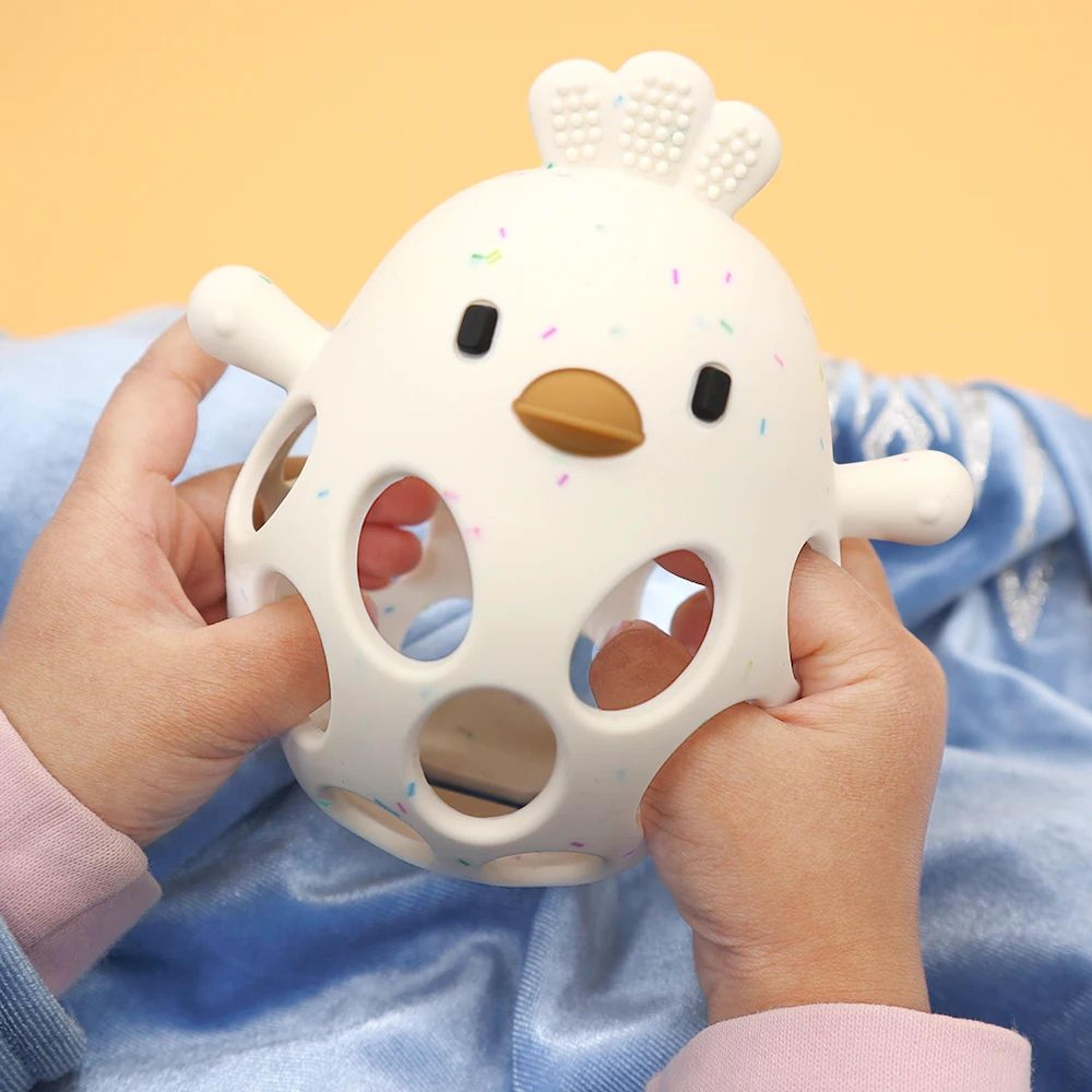 cartoon chick silicone baby teether toy – soft hollow teething chew for infants