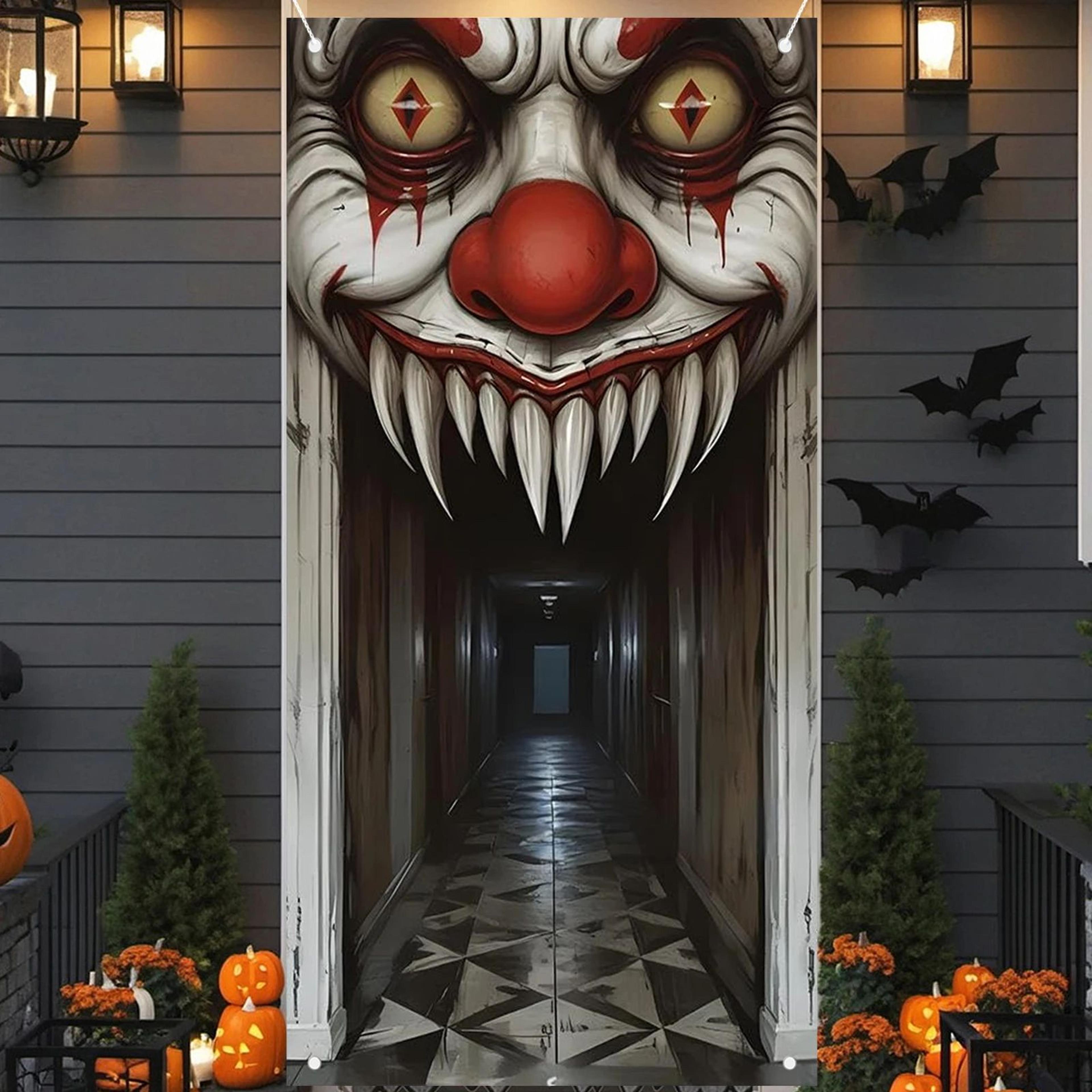 spooky witch & zombie halloween door cover – haunted house wall decoration banner