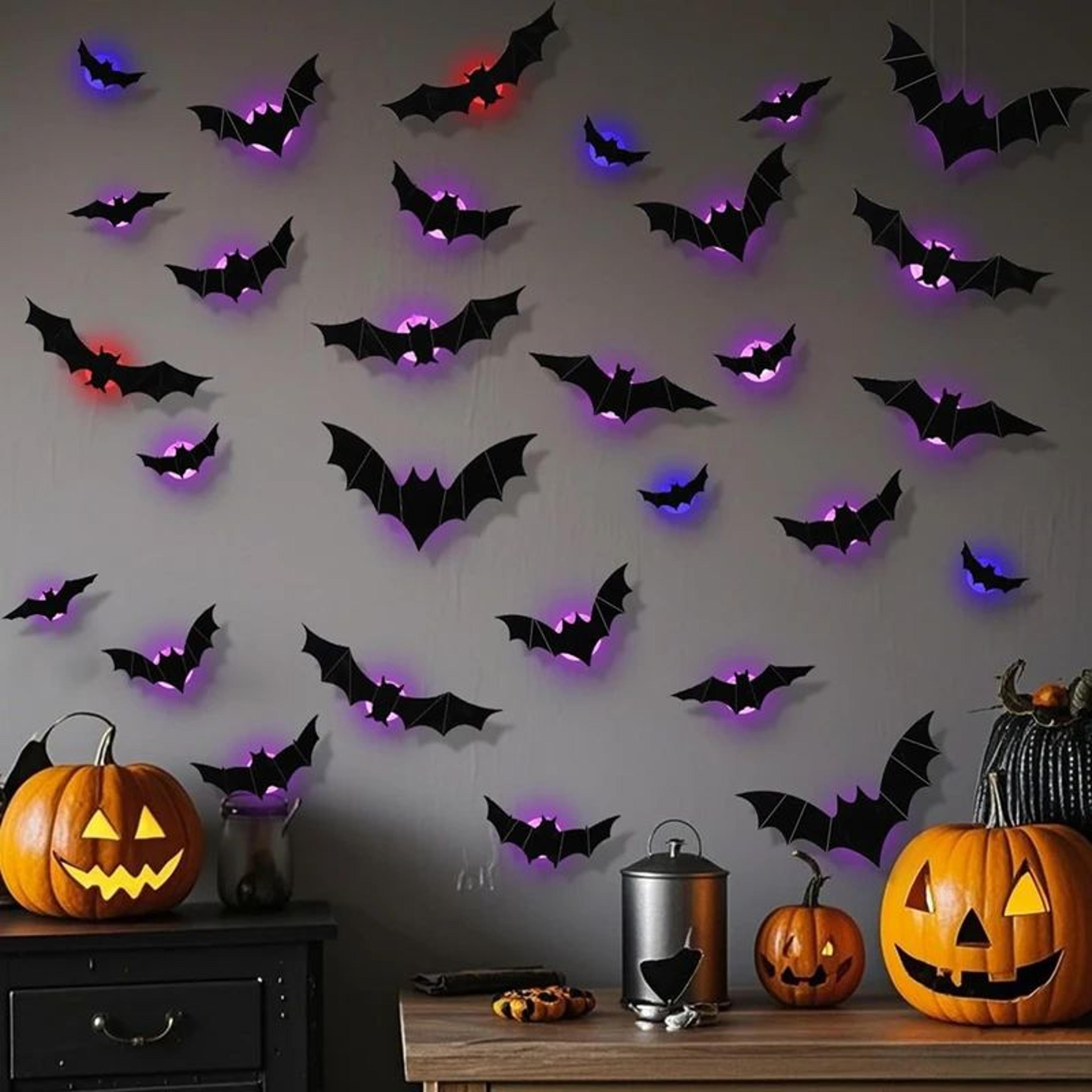 led glow-in-the-dark 3d bat wall stickers – halloween light-up bat decor set (36pcs)