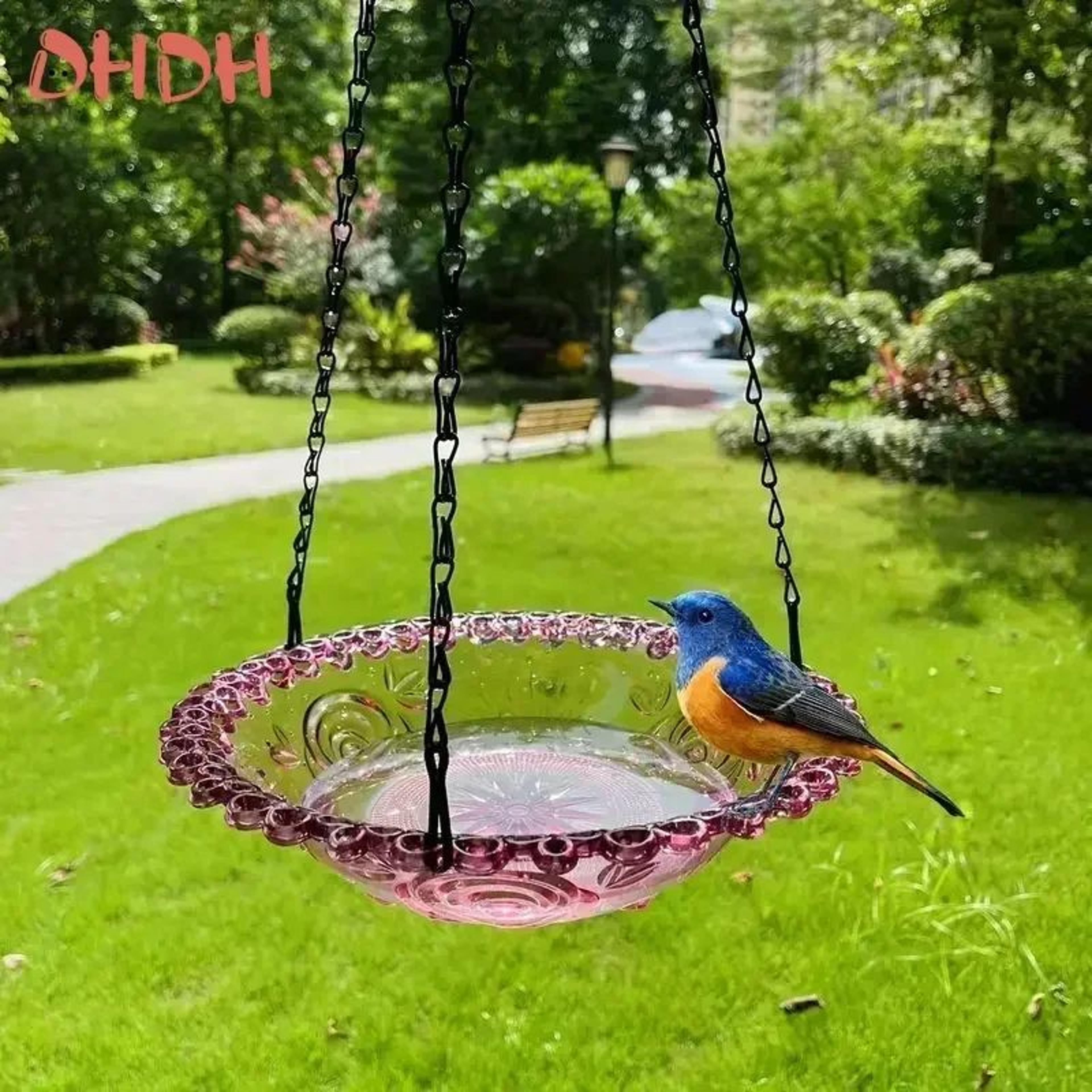 flower-shaped hanging bird feeder & bird bath – outdoor garden bird water tray with chain