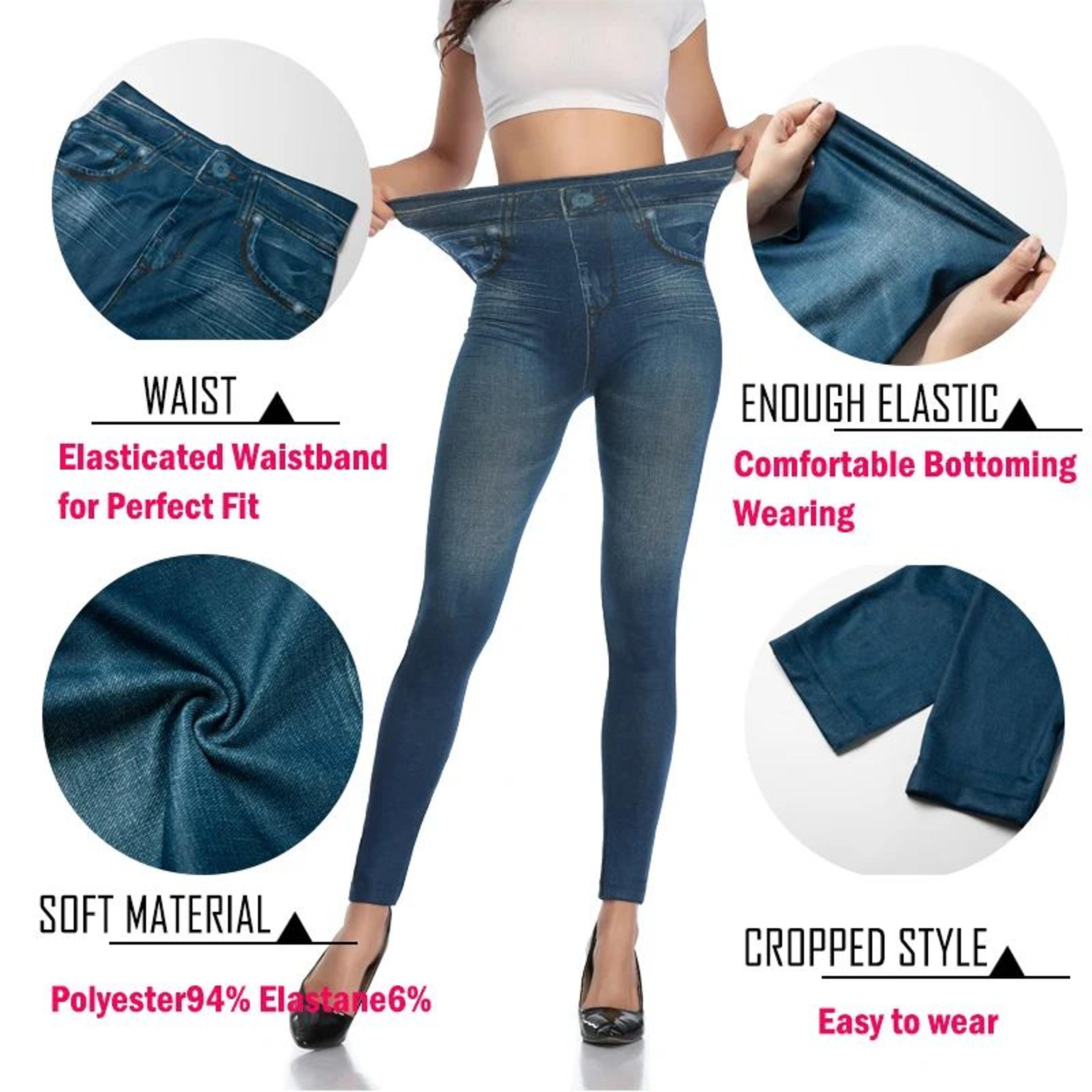 miss moly high waist faux denim jeggings – women's slim fit stretch jean leggings