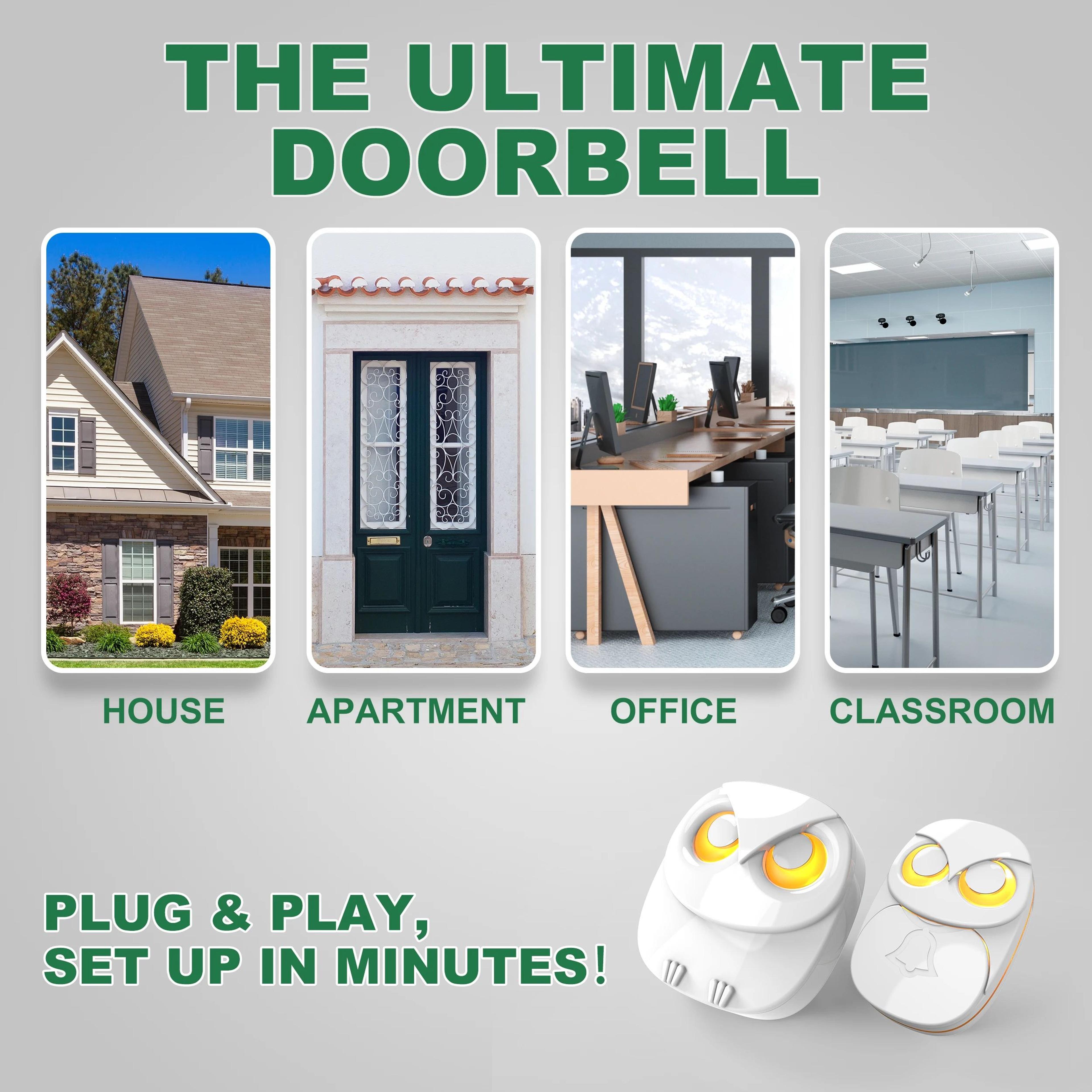 HTZSAFE Wireless Doorbell Chime System  1000 Ft Long Range Waterproof Door Bell With 2 Push Buttons 3