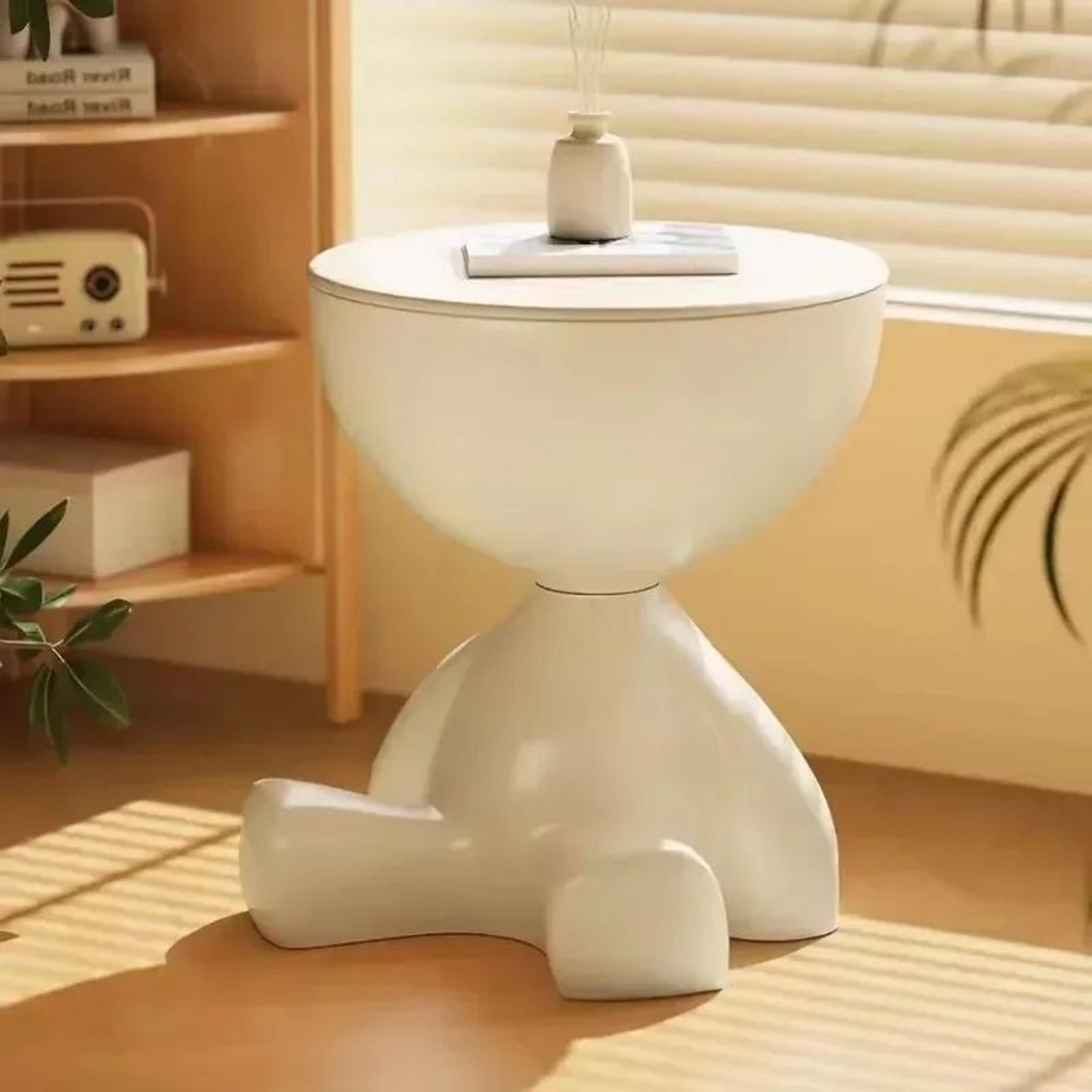 Modern Cream Round Side Table  Minimalist Sofa  Bedside Accent Coffee Table 1