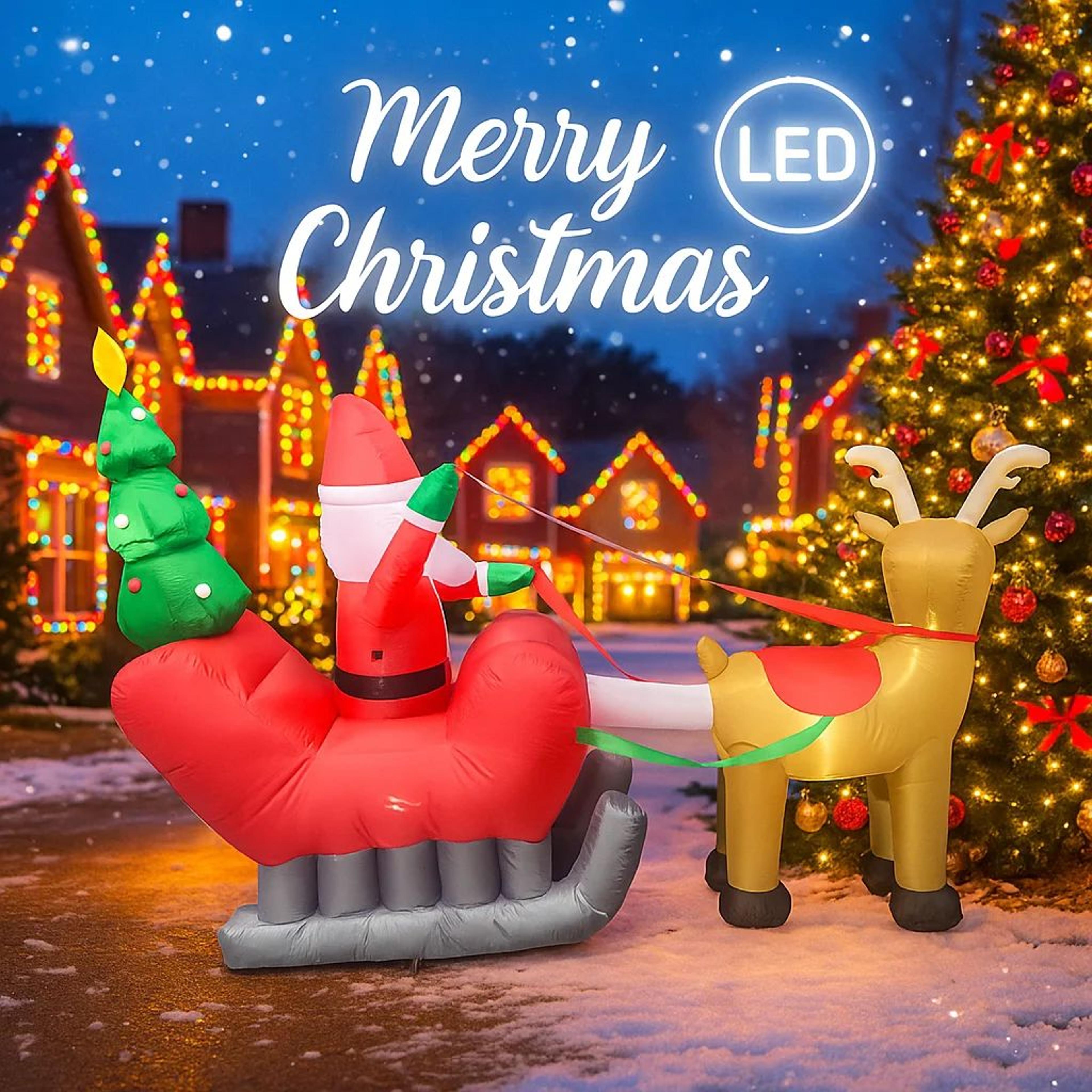 7.87ft christmas inflatable santa sleigh with reindeer led lights – outdoor yard holiday decoration