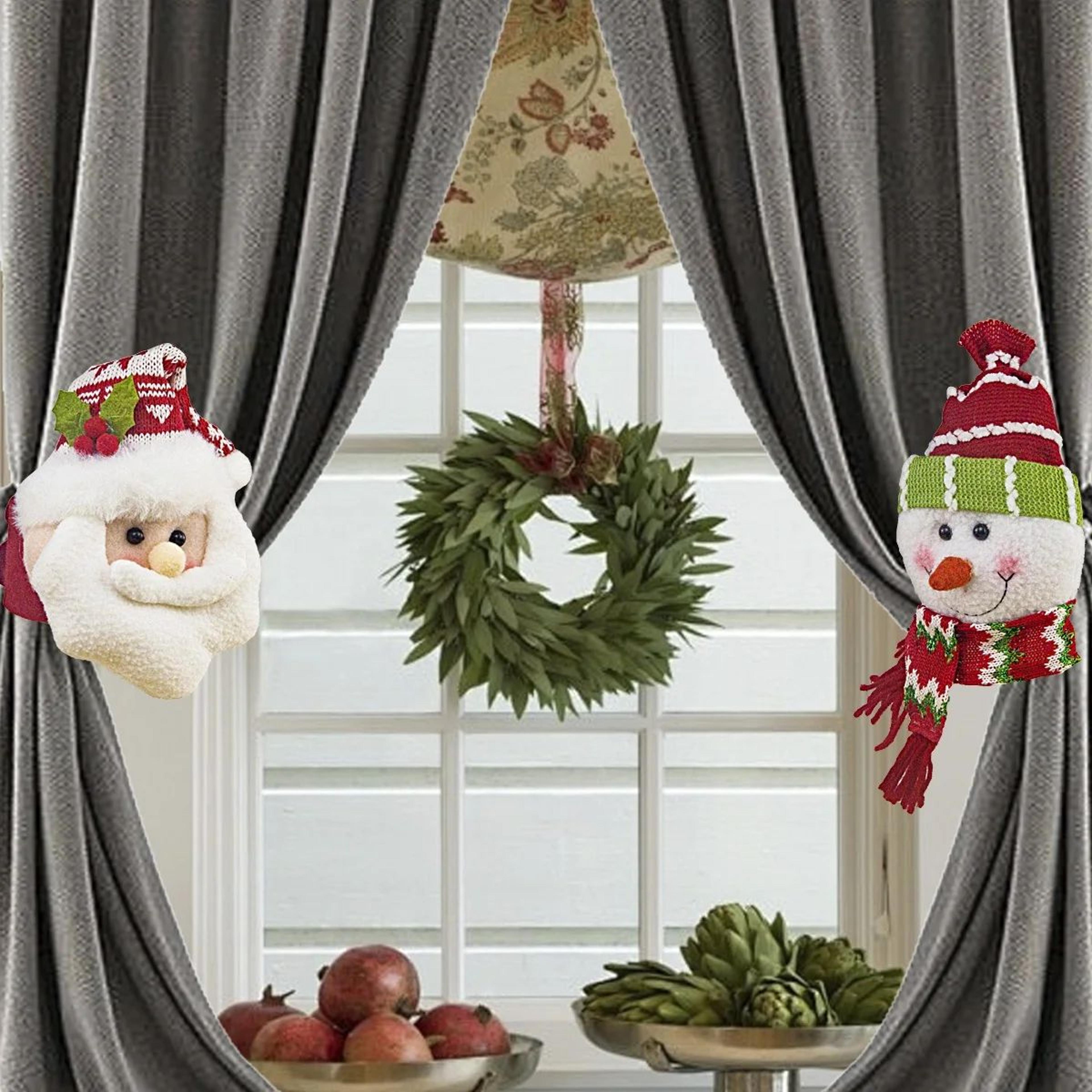 Christmas Curtain Clips Hooks  Santa  Snowman Retro Plaid Window Decoration 3