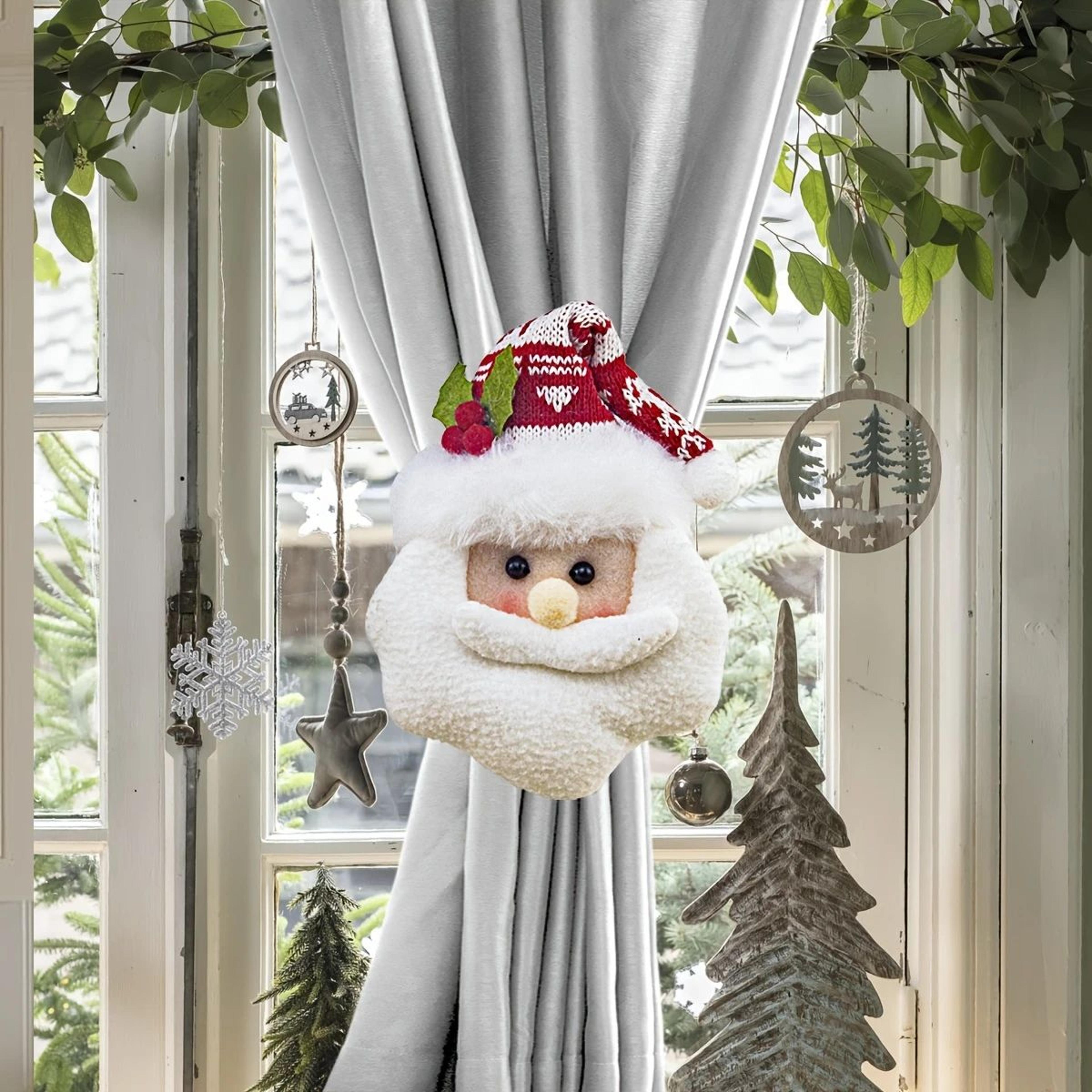 Christmas Curtain Clips Hooks  Santa  Snowman Retro Plaid Window Decoration 8