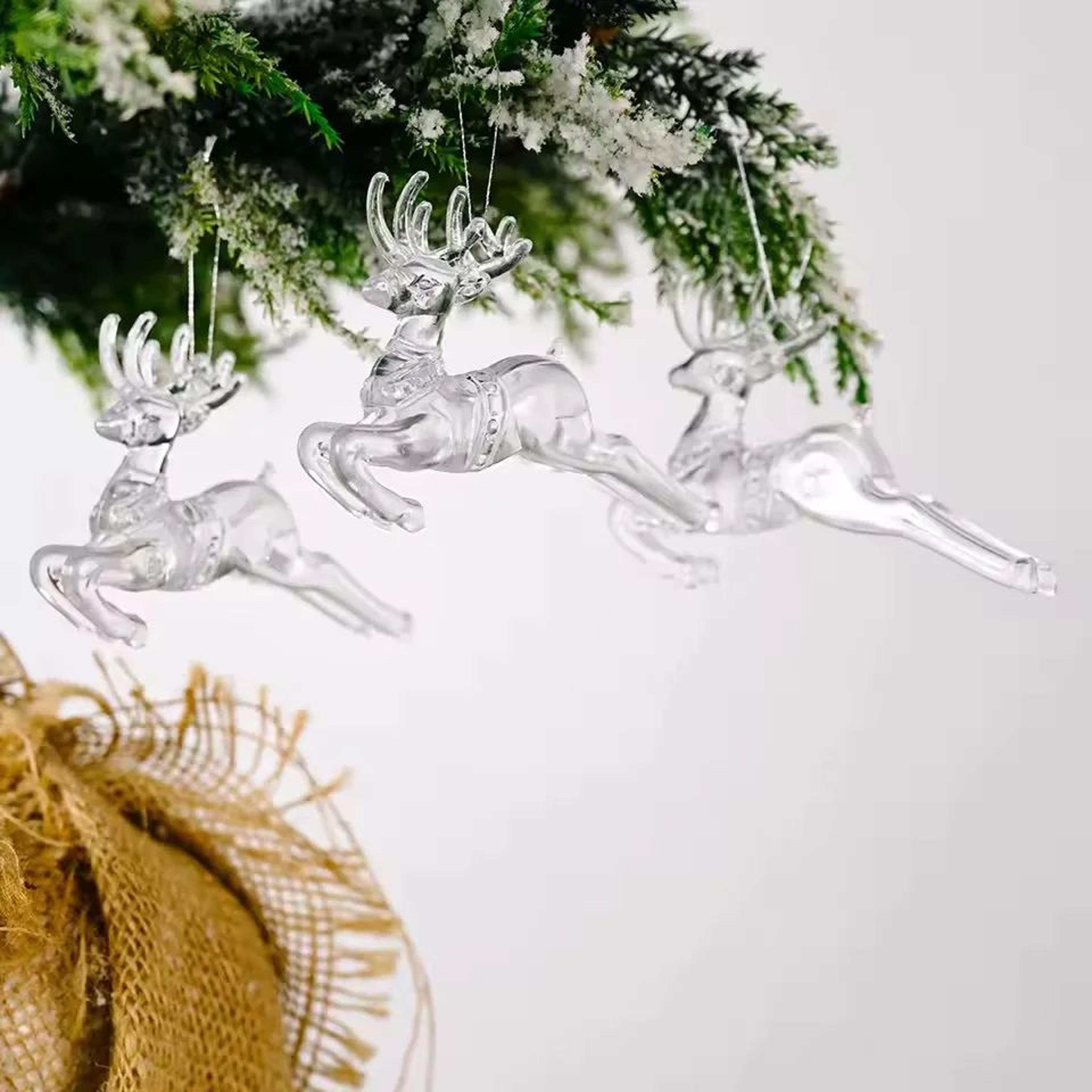 Transparent Acrylic Christmas Ornaments Set  Deer Snowflake  Tree Hanging Holiday Decor 3