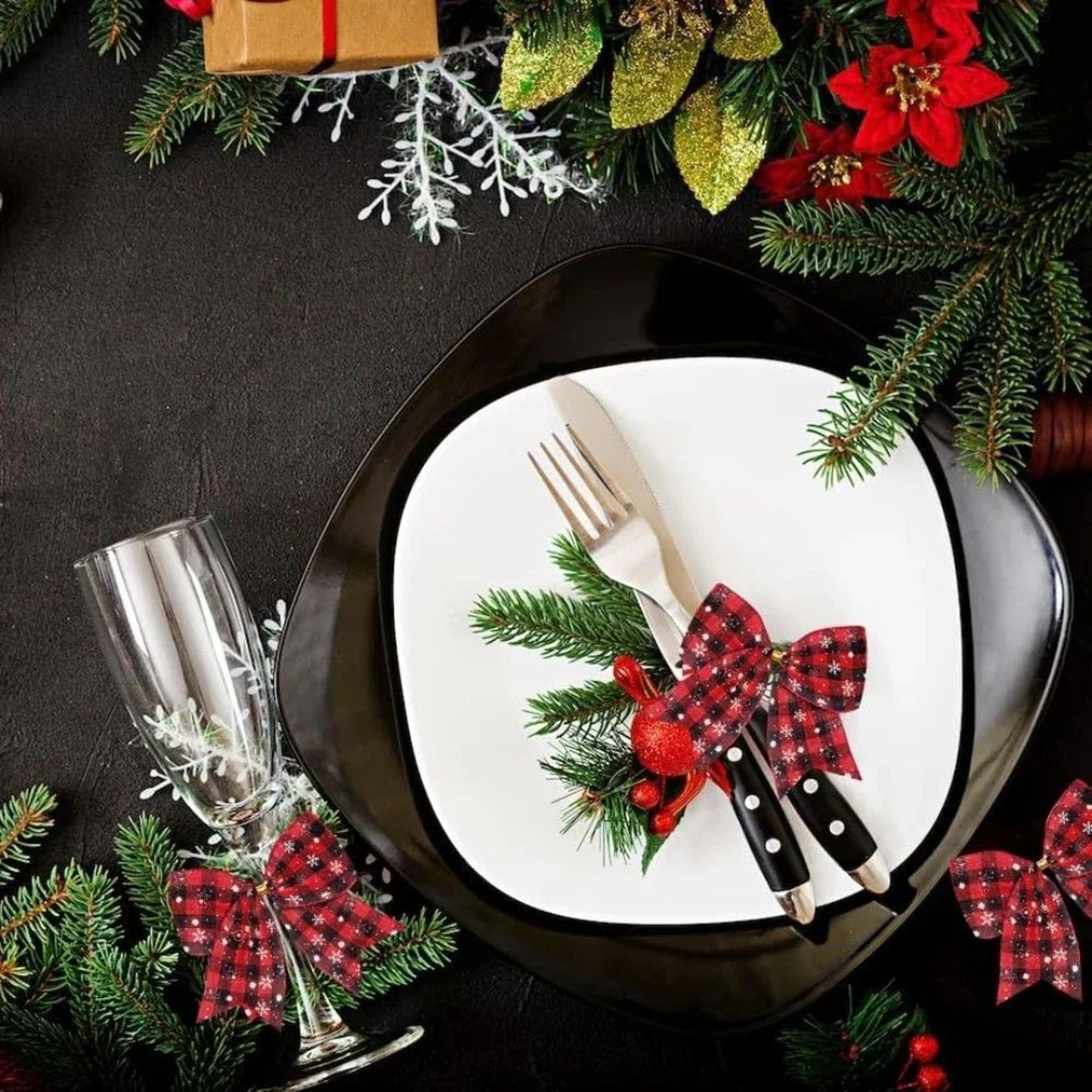 Red Black Buffalo Plaid Christmas Wreath Bows  10 Pcs Snowflake Burlap Tree  Door Decoration Bows 3