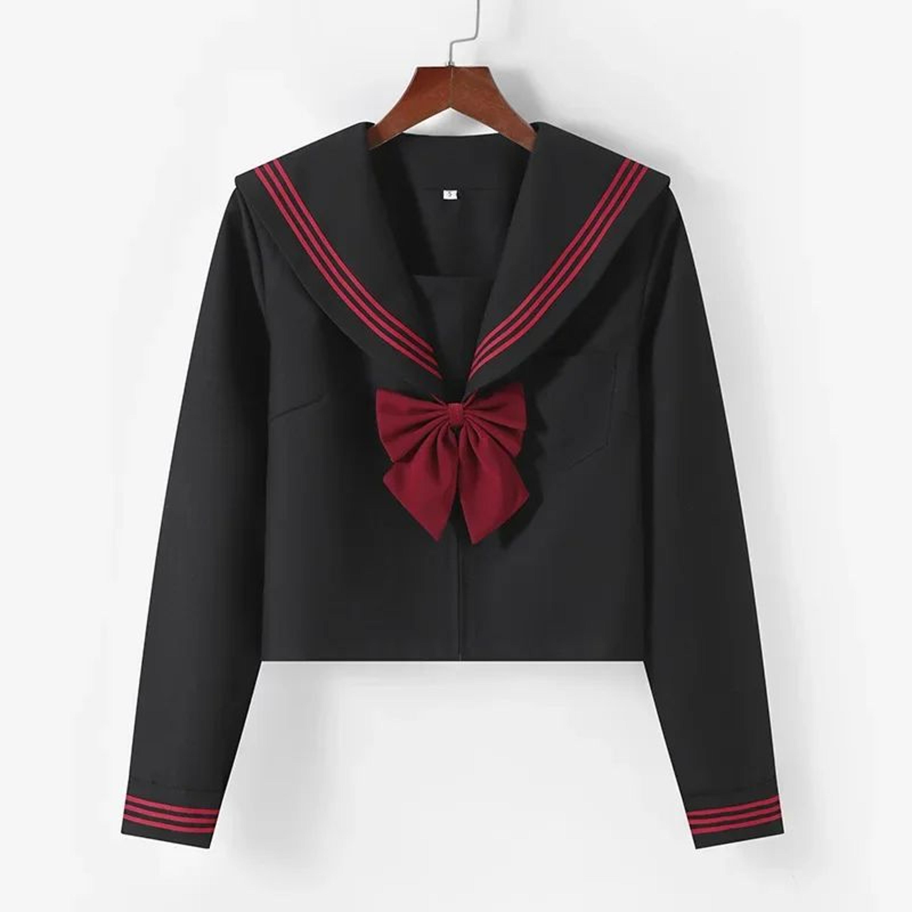 Womens Black Japanese JK Sailor School Uniform Set  Classic Anime Cosplay Student Outfit With Pleat 1