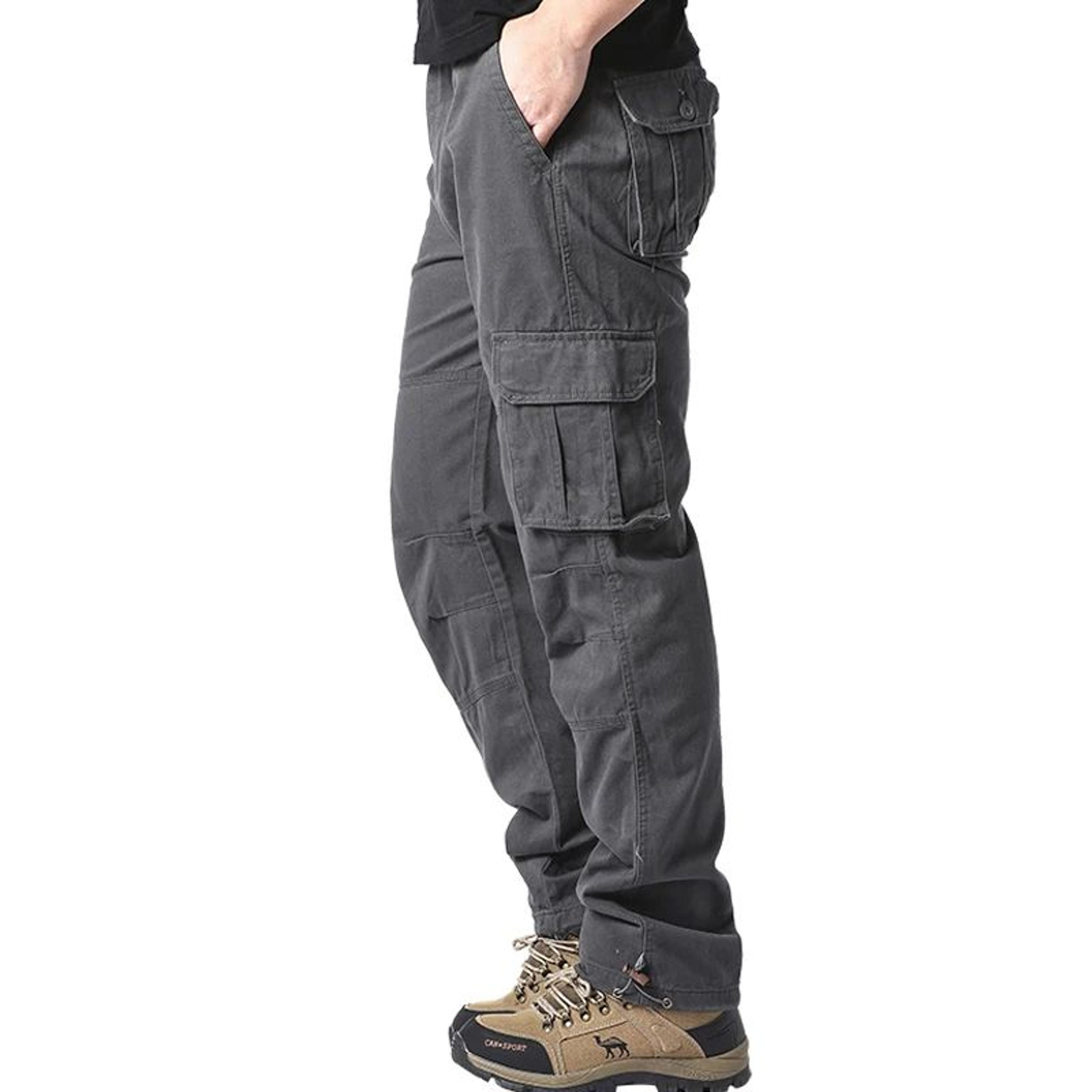 Mens Cotton Tactical Cargo Jogger Pants  Loose Fit Elastic Waist Outdoor Work  Sports Overalls With 9