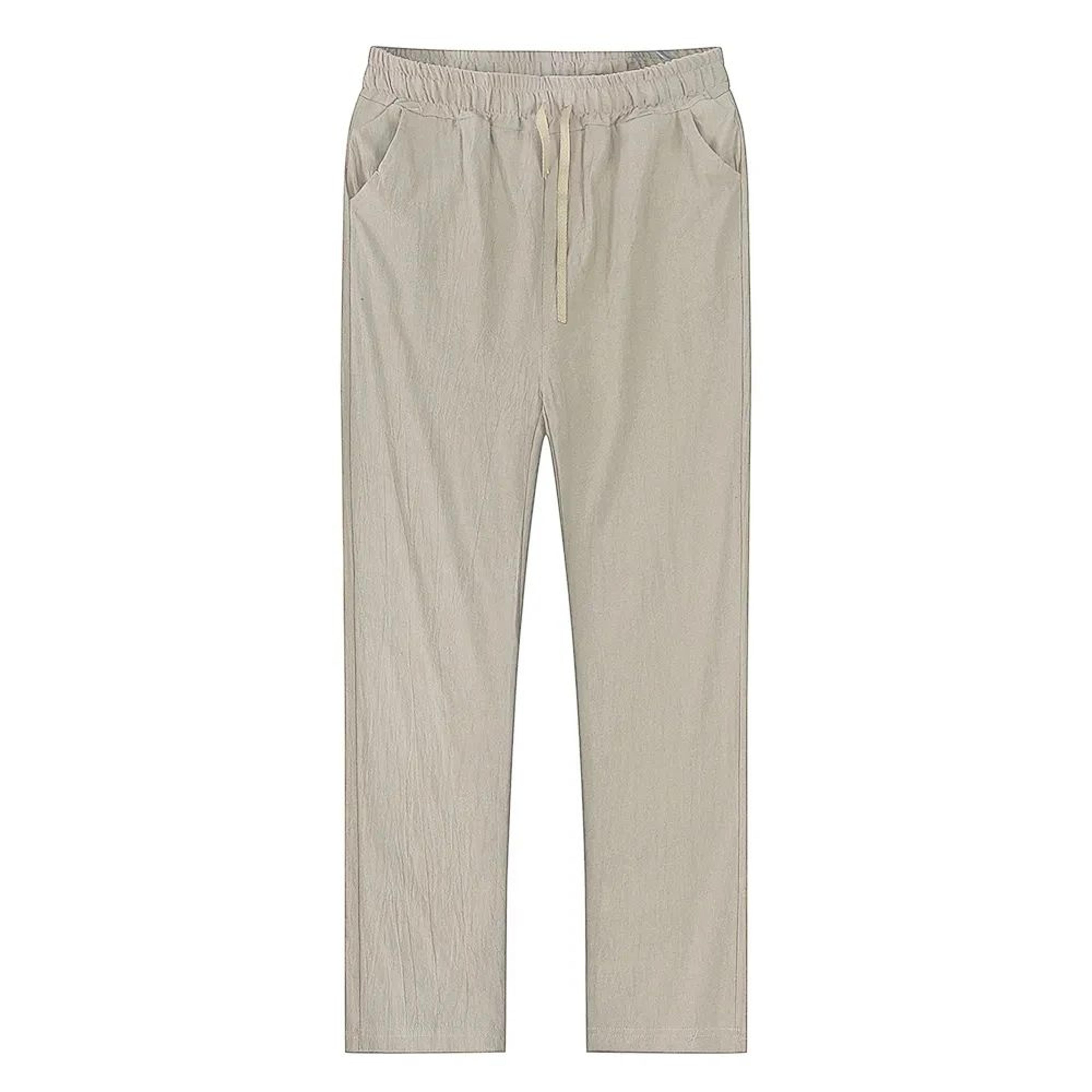 Mens Cotton Linen Breathable StraightLeg Pants  Casual Elastic Waist AnkleLength Streetwear Trouser 4