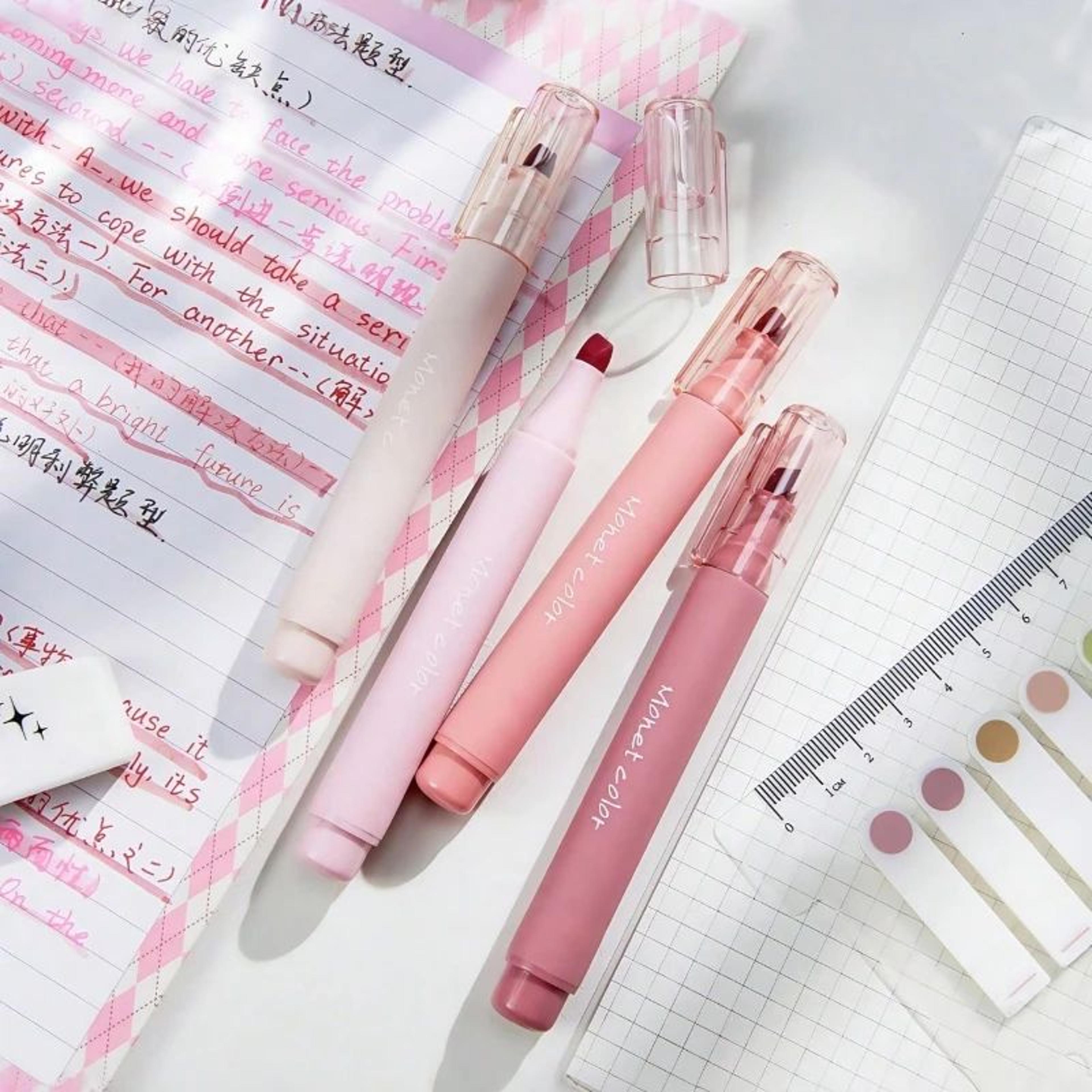 Morandi Pink Soft Touch Gel Highlighter Pens  4 Pack QuickDry WaterBased Study Markers 1