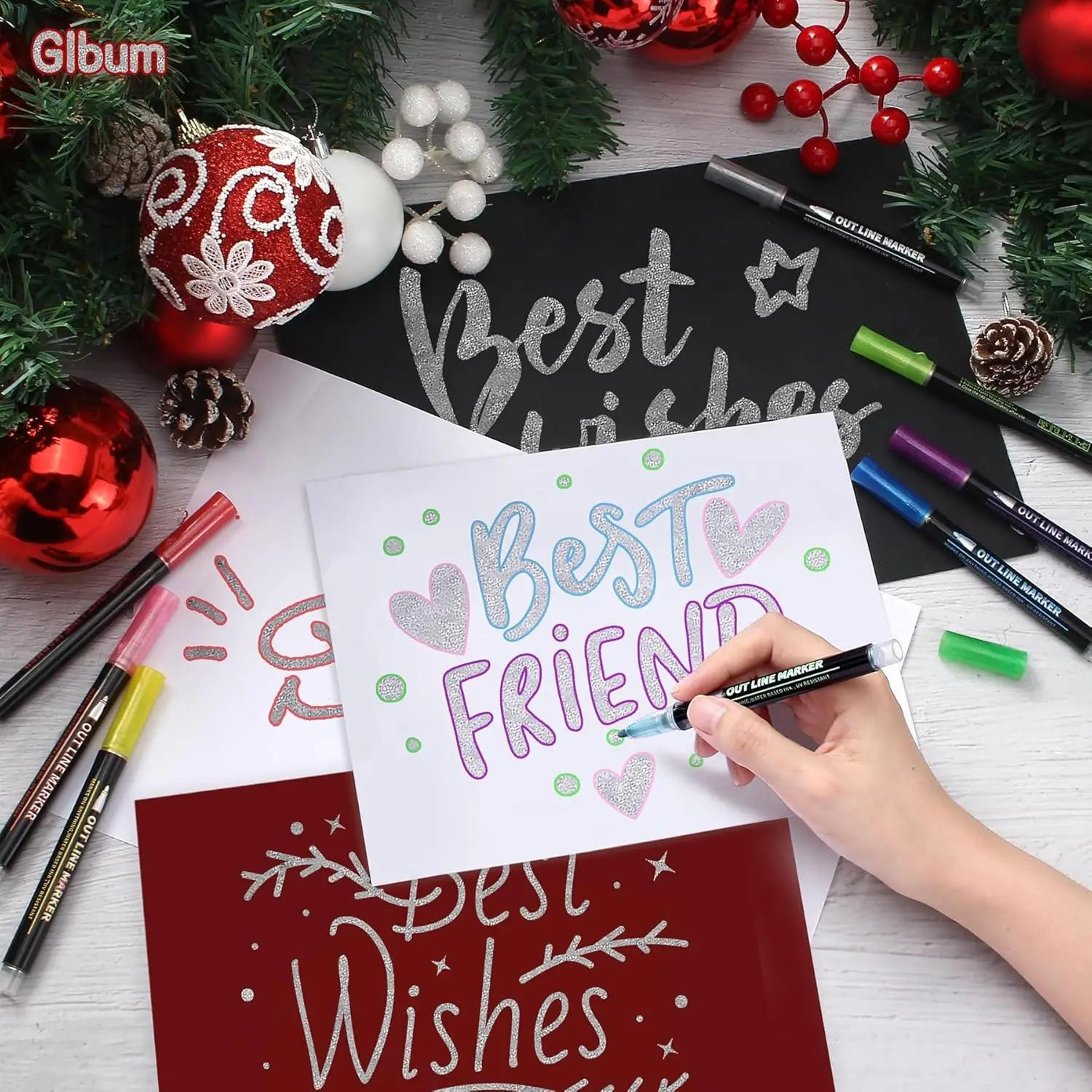 Double Line Metallic Outline Highlighter Pens Set  Magic Glitter Drawing Markers For Creative Art   2