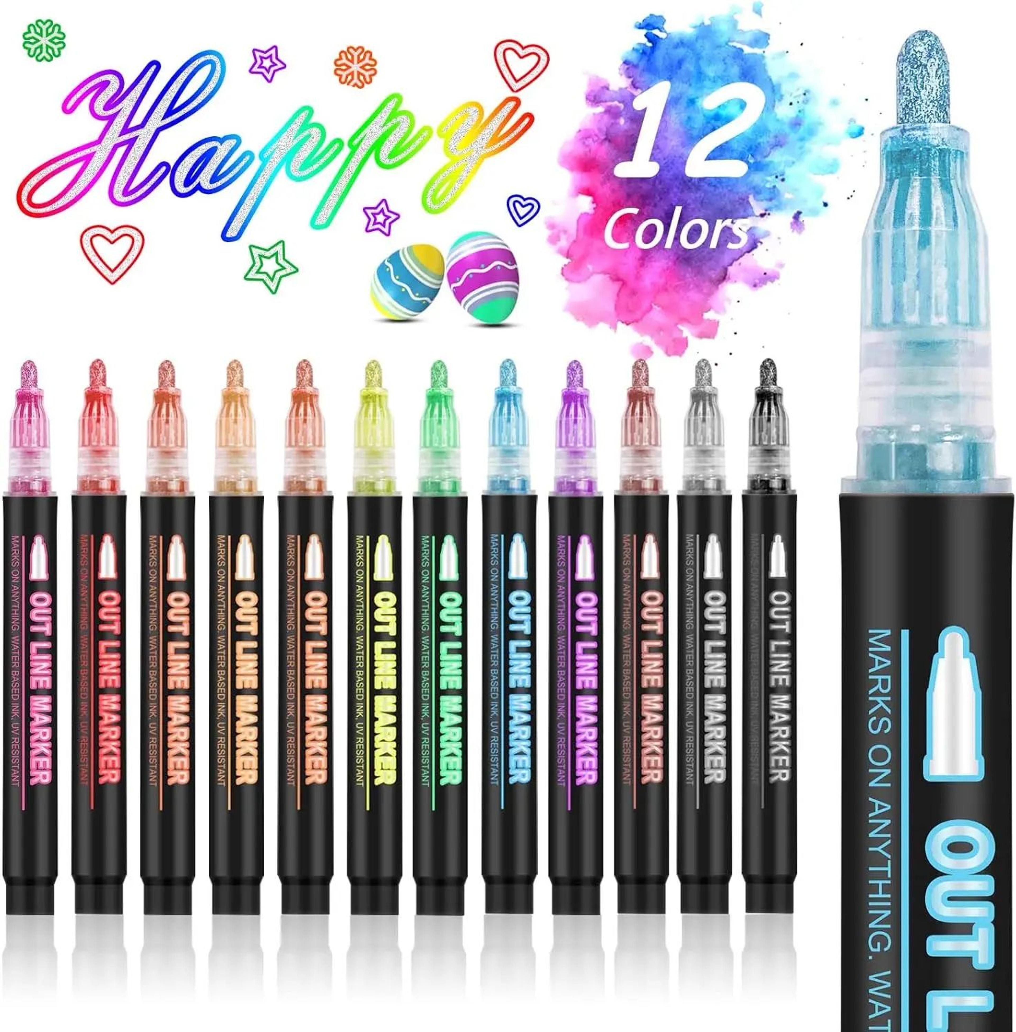 Double Line Metallic Outline Highlighter Pens Set  Magic Glitter Drawing Markers For Creative Art   6