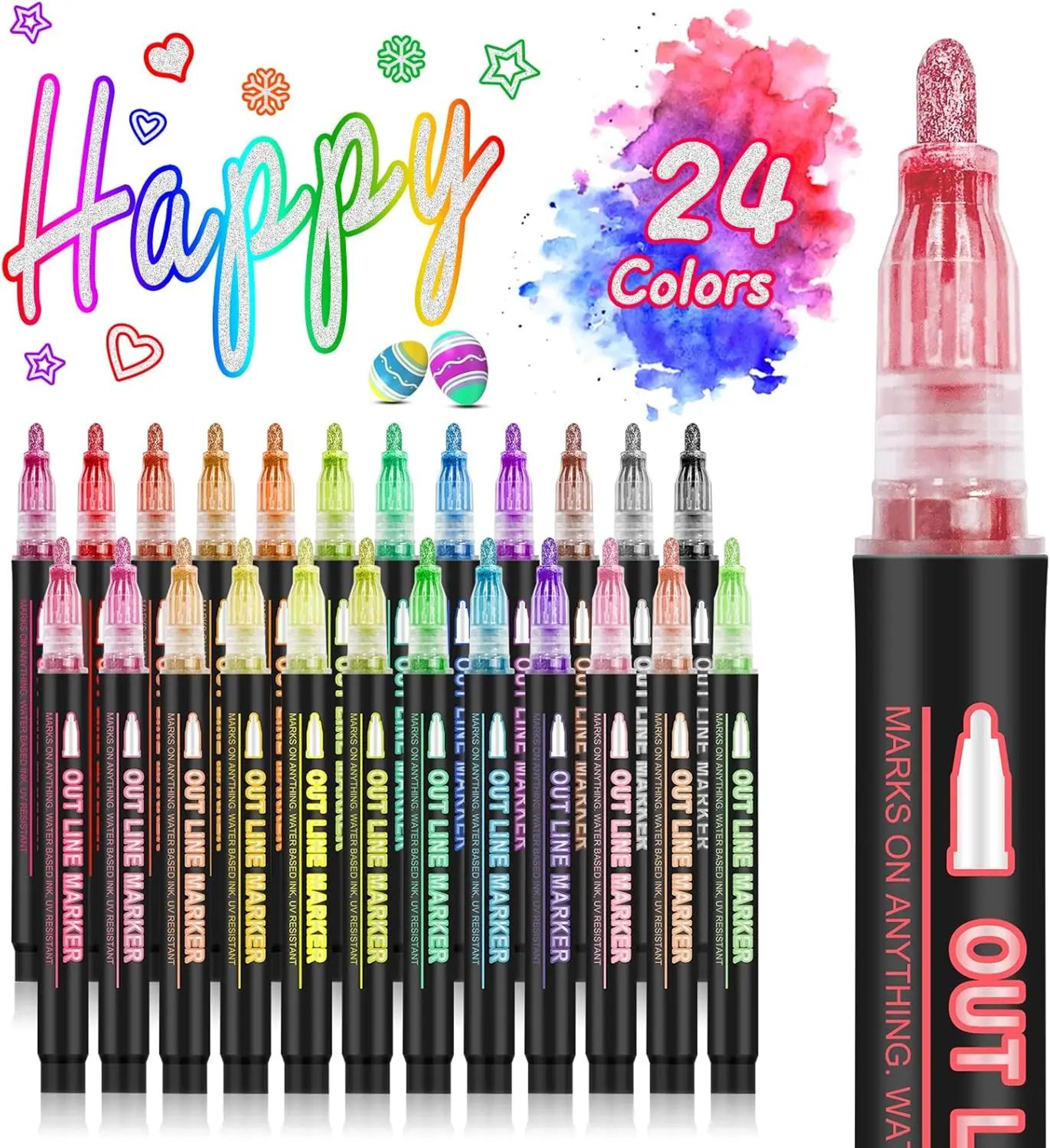 Double Line Metallic Outline Highlighter Pens Set  Magic Glitter Drawing Markers For Creative Art   7