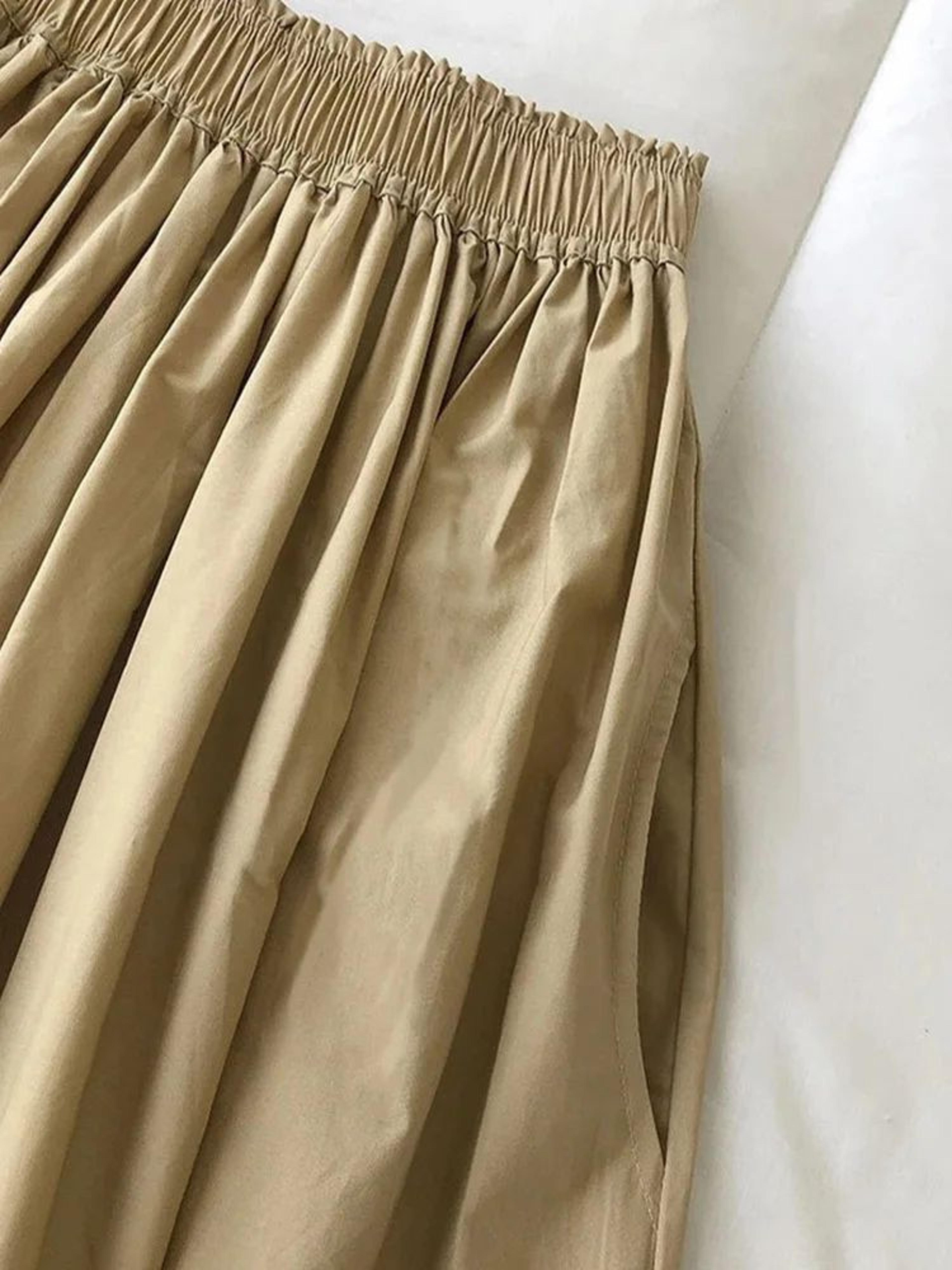 Womens High Waist Pleated ALine KneeLength Skirt With Pockets  Elegant Casual White Skirt 2