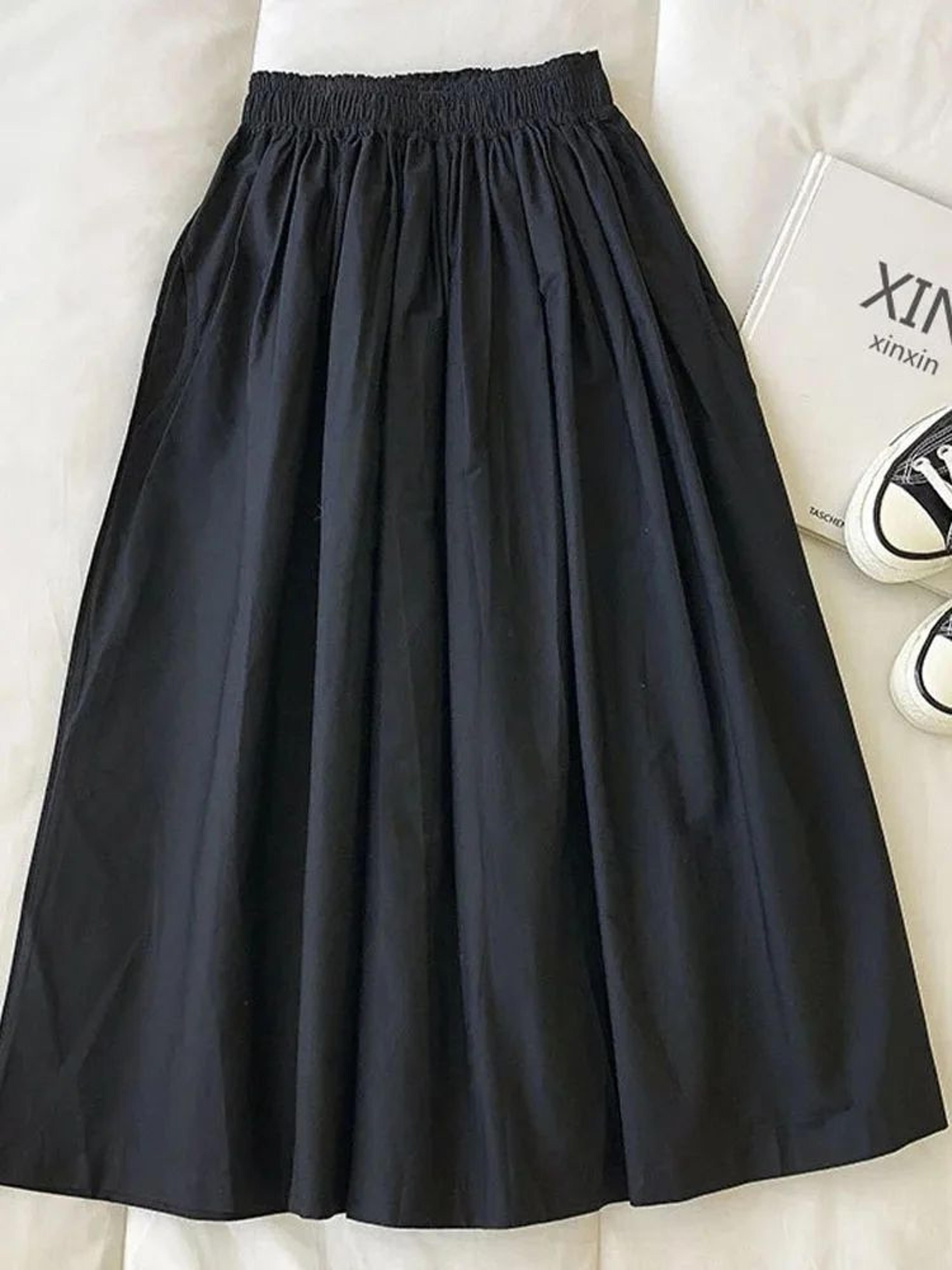 Womens High Waist Pleated ALine KneeLength Skirt With Pockets  Elegant Casual White Skirt 5