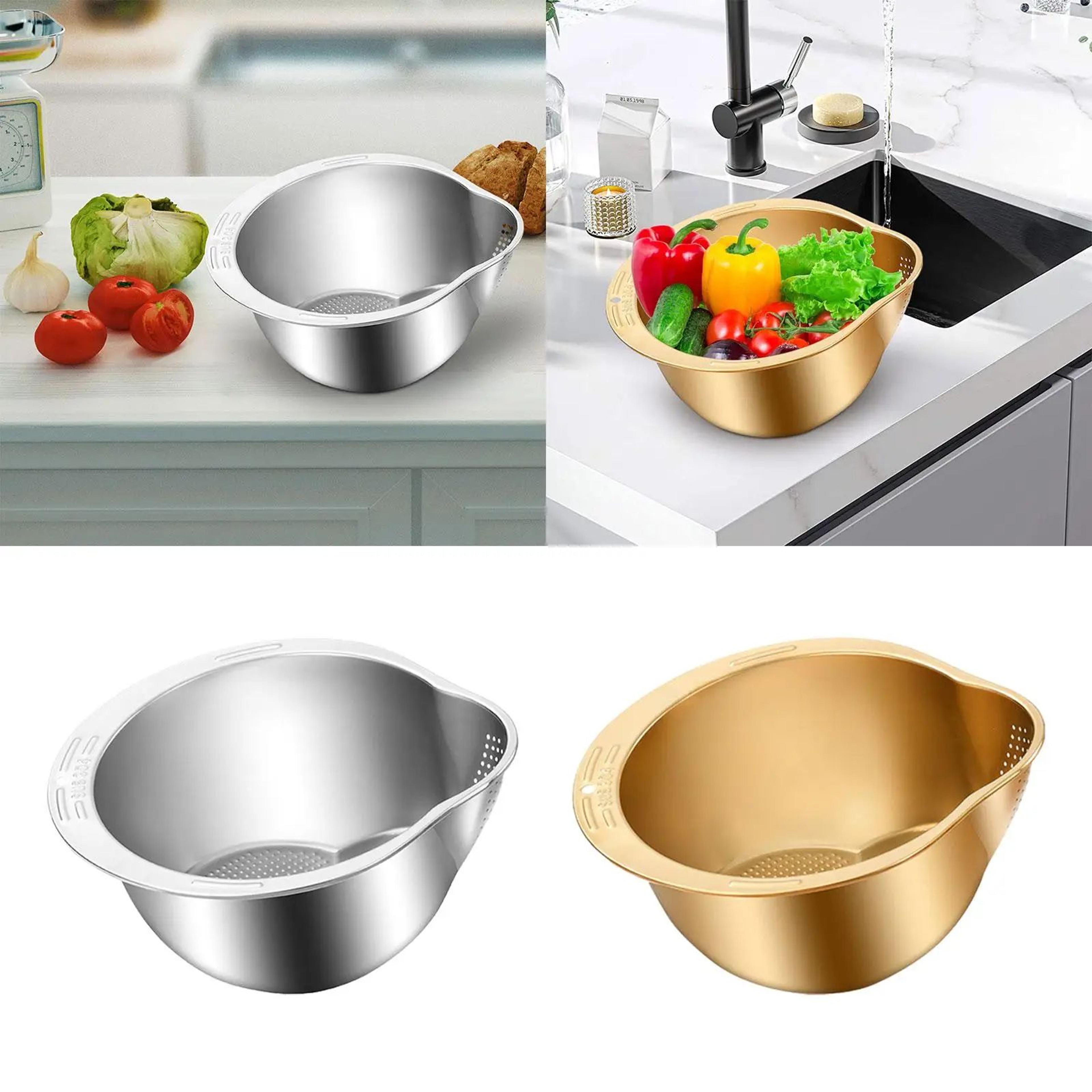 stainless steel slanted rice strainer bowl – multi-use colander for washing rice, pasta & vegetables