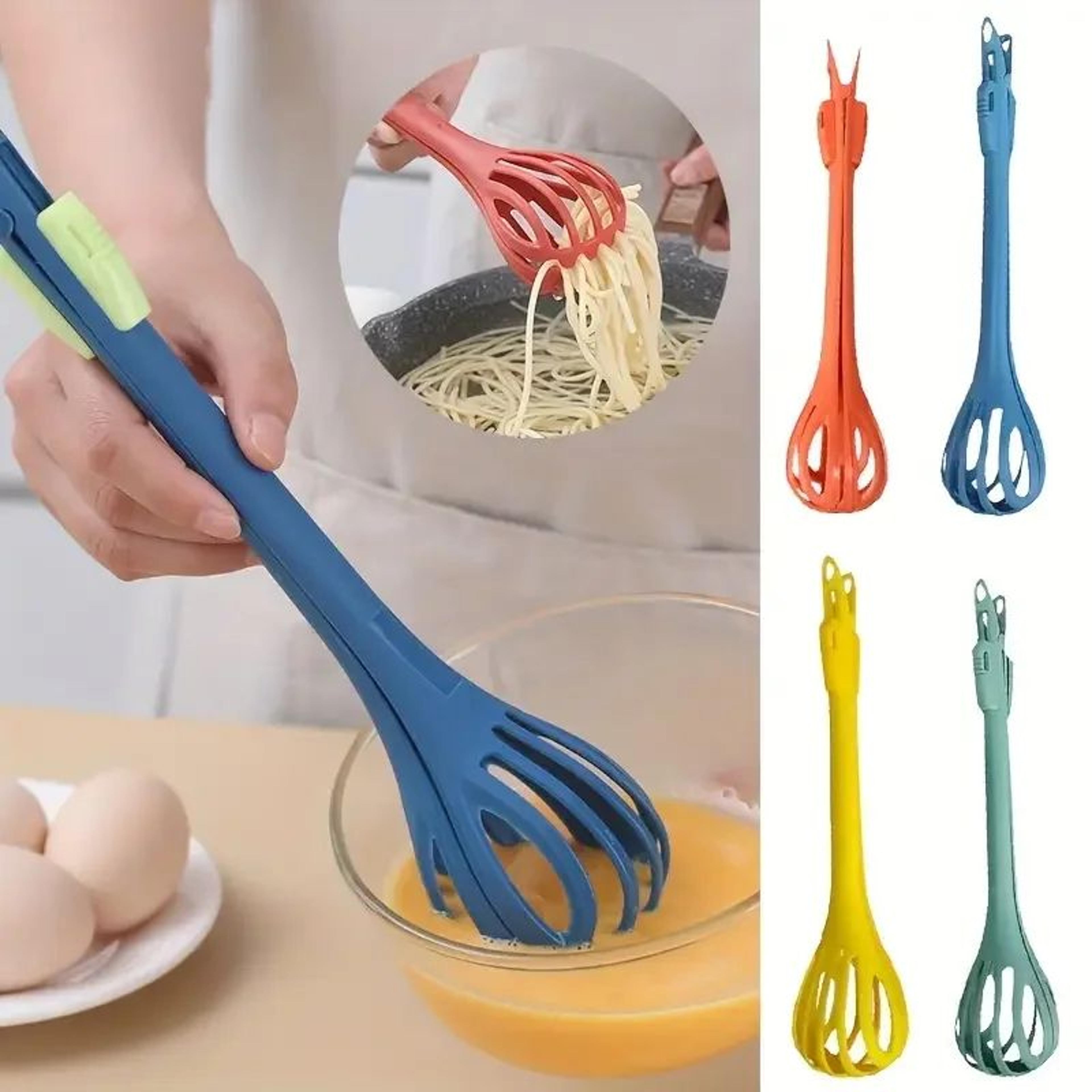 3-in-1 multifunction egg beater & food tongs – manual whisk, milk mixer & egg separator kitchen tool