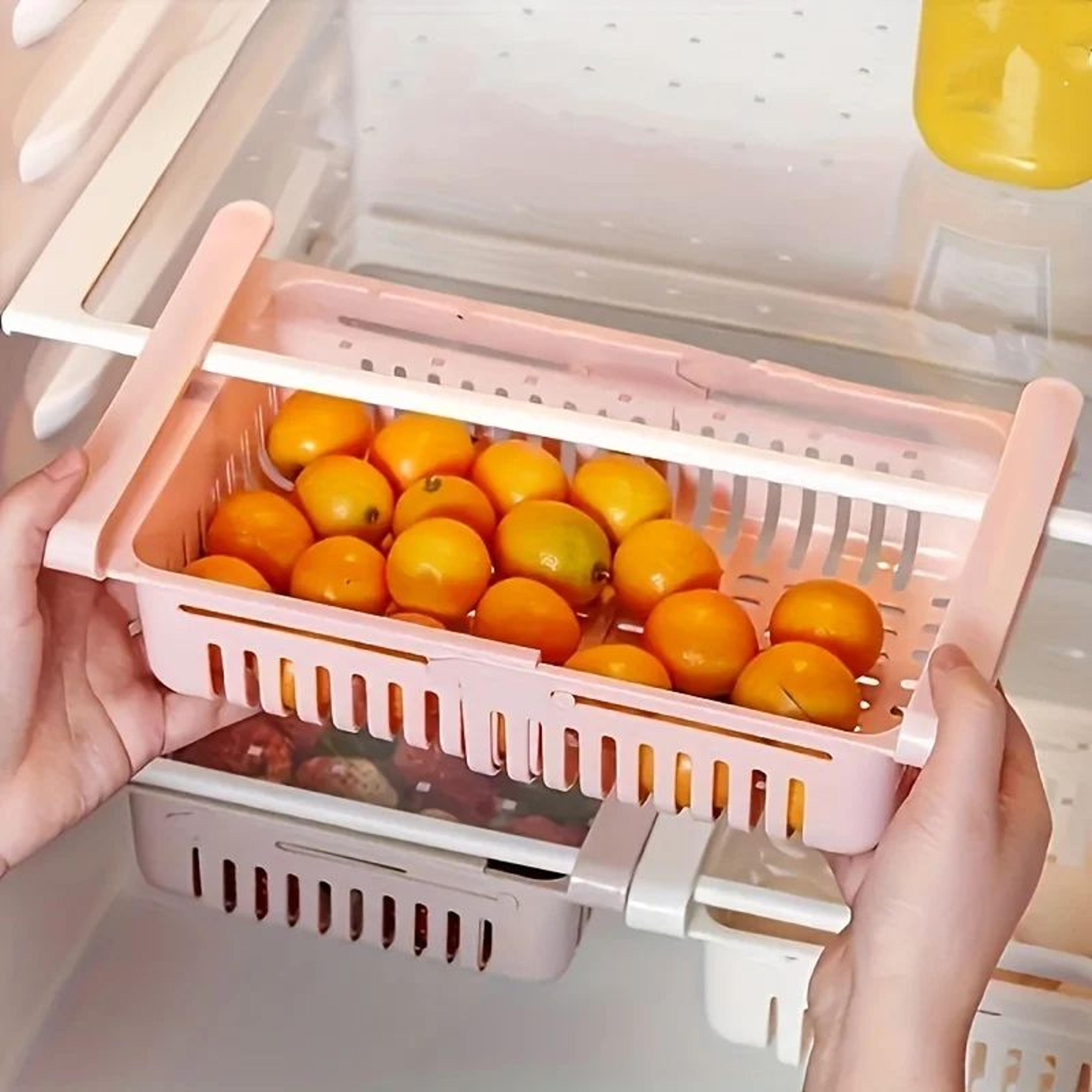 adjustable refrigerator drawer organizer – expandable fridge shelf storage bin for kitchen organization