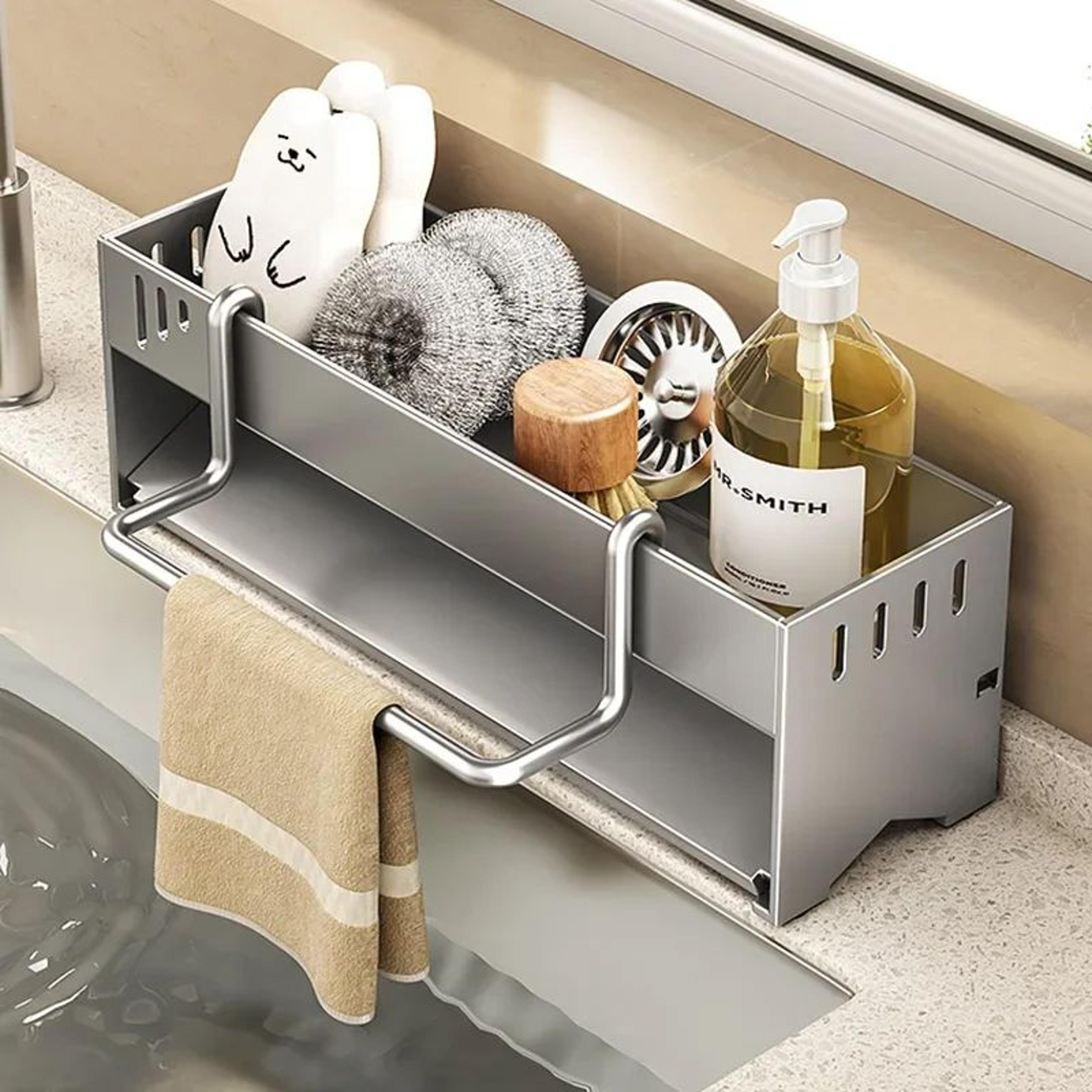 steeldry stainless steel sink storage rack large-capacity sponge & dishcloth organizer