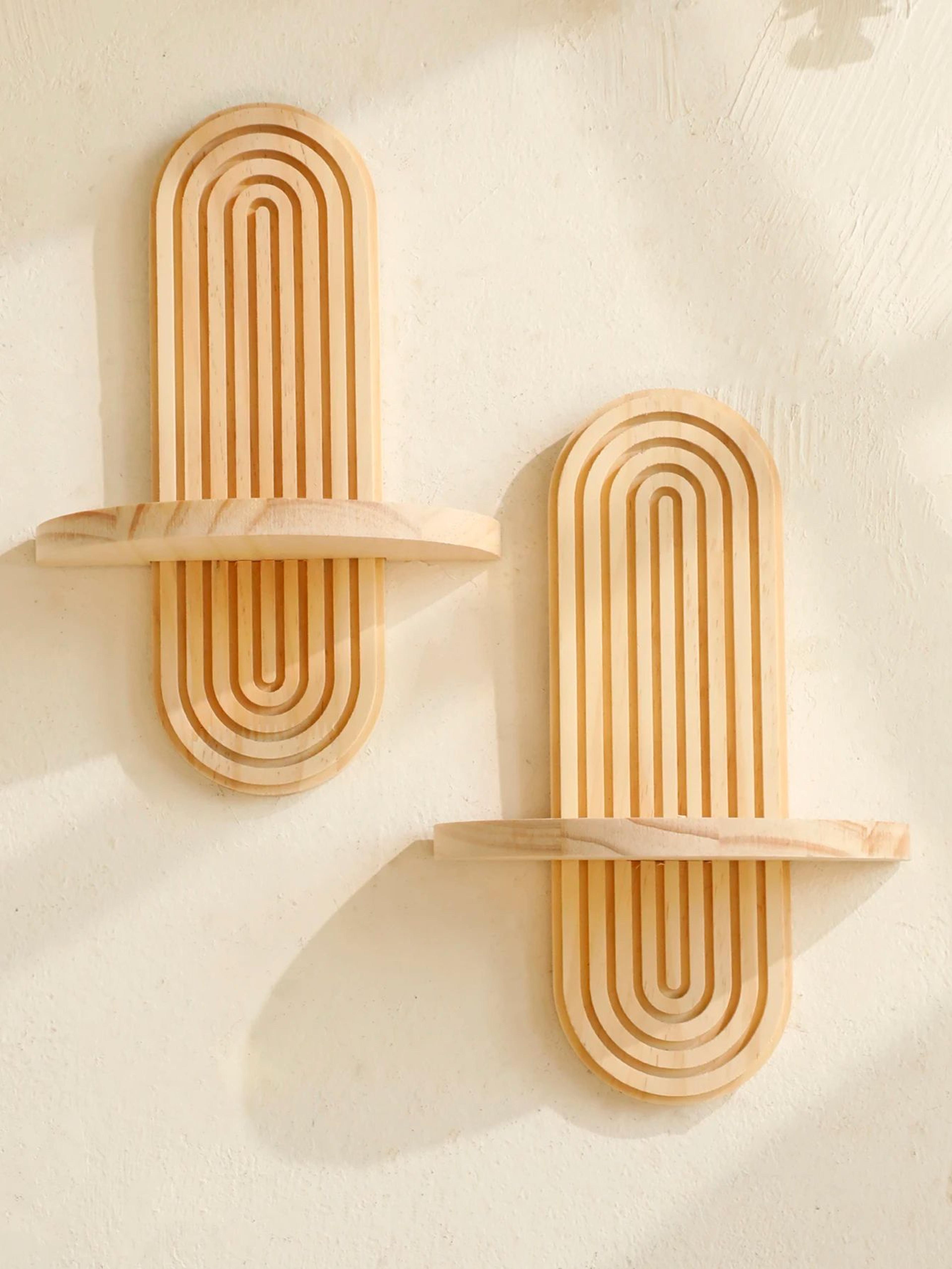 Boho Geometric Wooden Wall Shelves  Natural Wood Floating Display Shelves For Plants  Home Decor 1