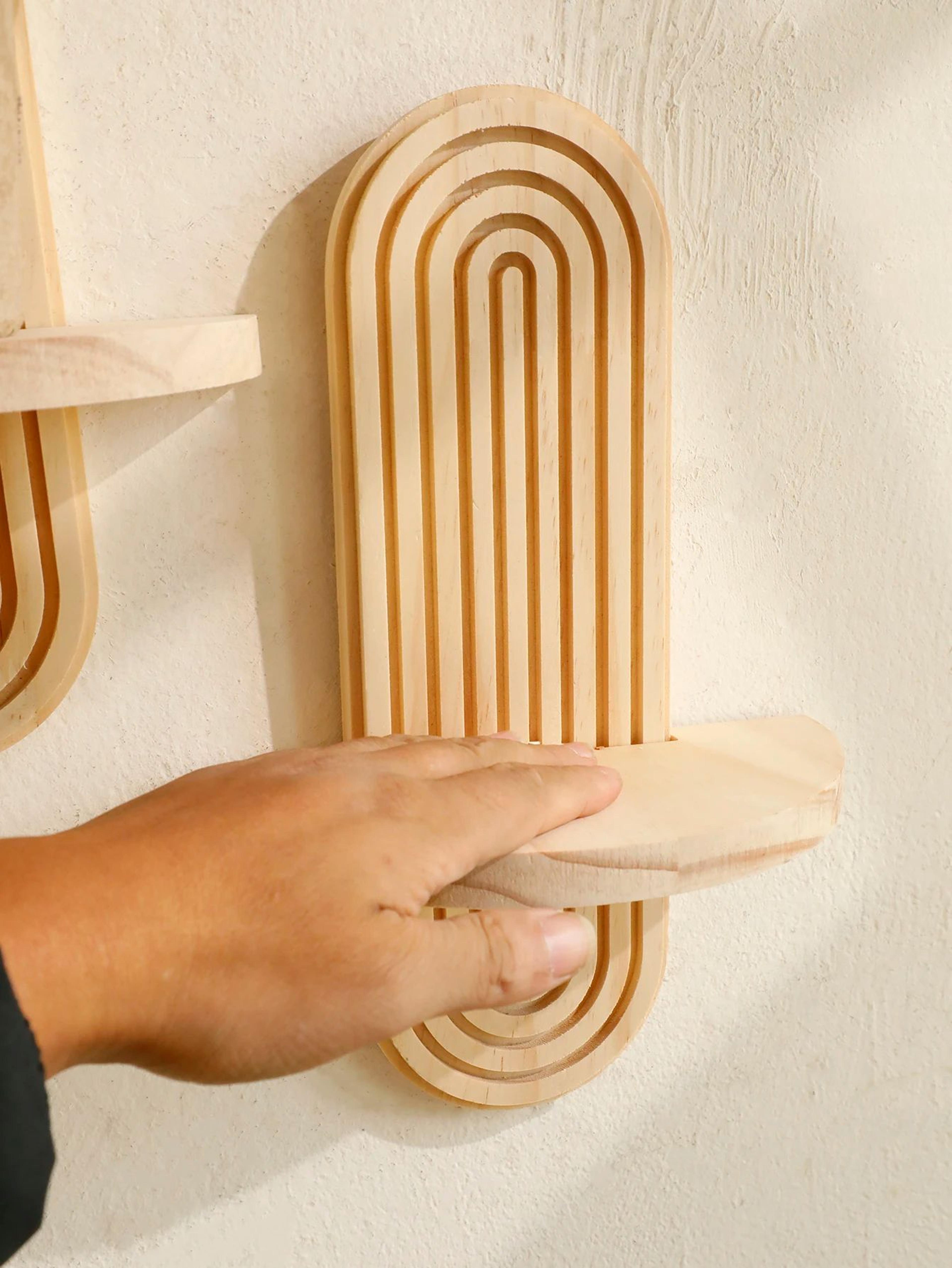 Boho Geometric Wooden Wall Shelves  Natural Wood Floating Display Shelves For Plants  Home Decor 2