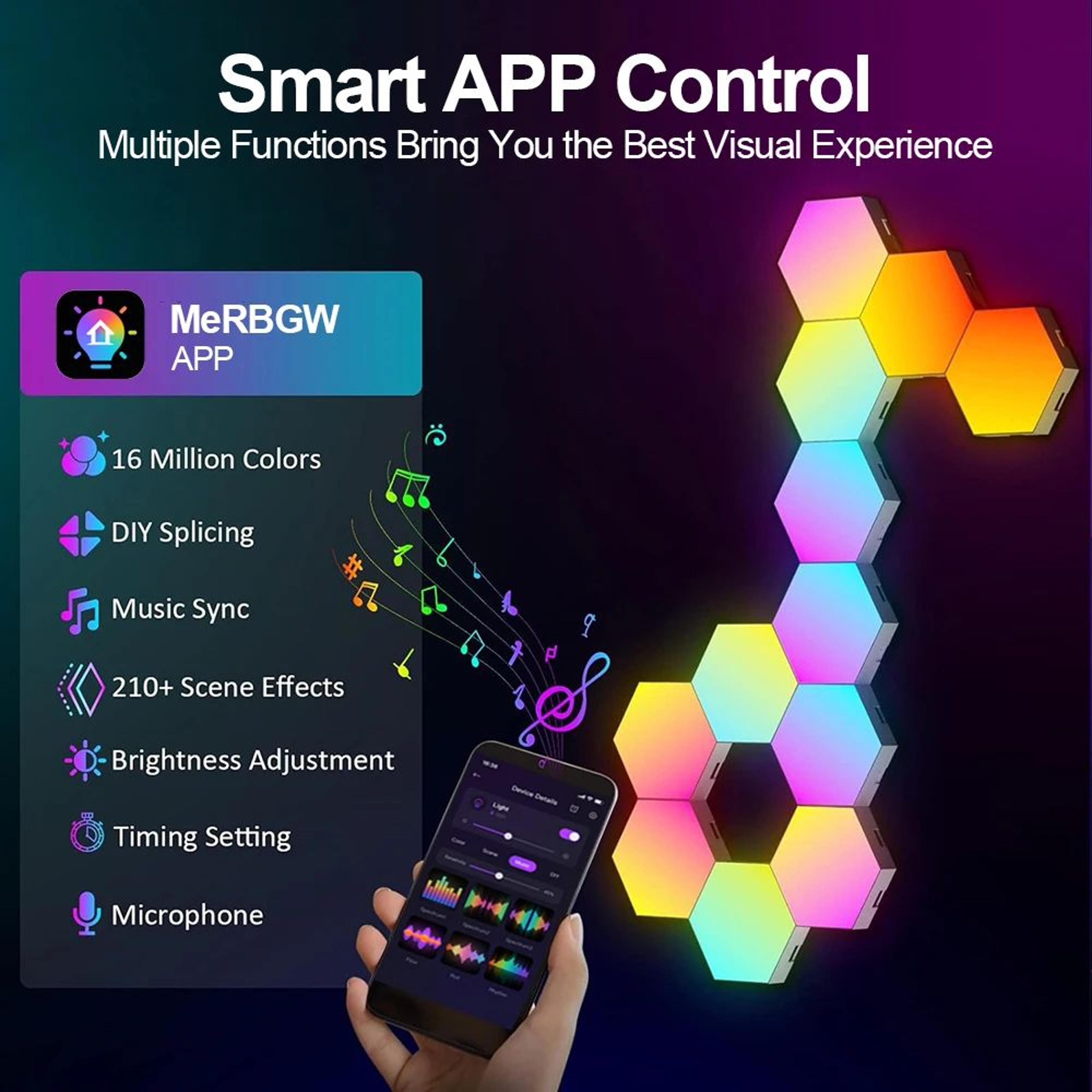 RGB Smart Hexagon Wall Lights  Music Sync LED Panels With App Control  DIY Modular Design 1