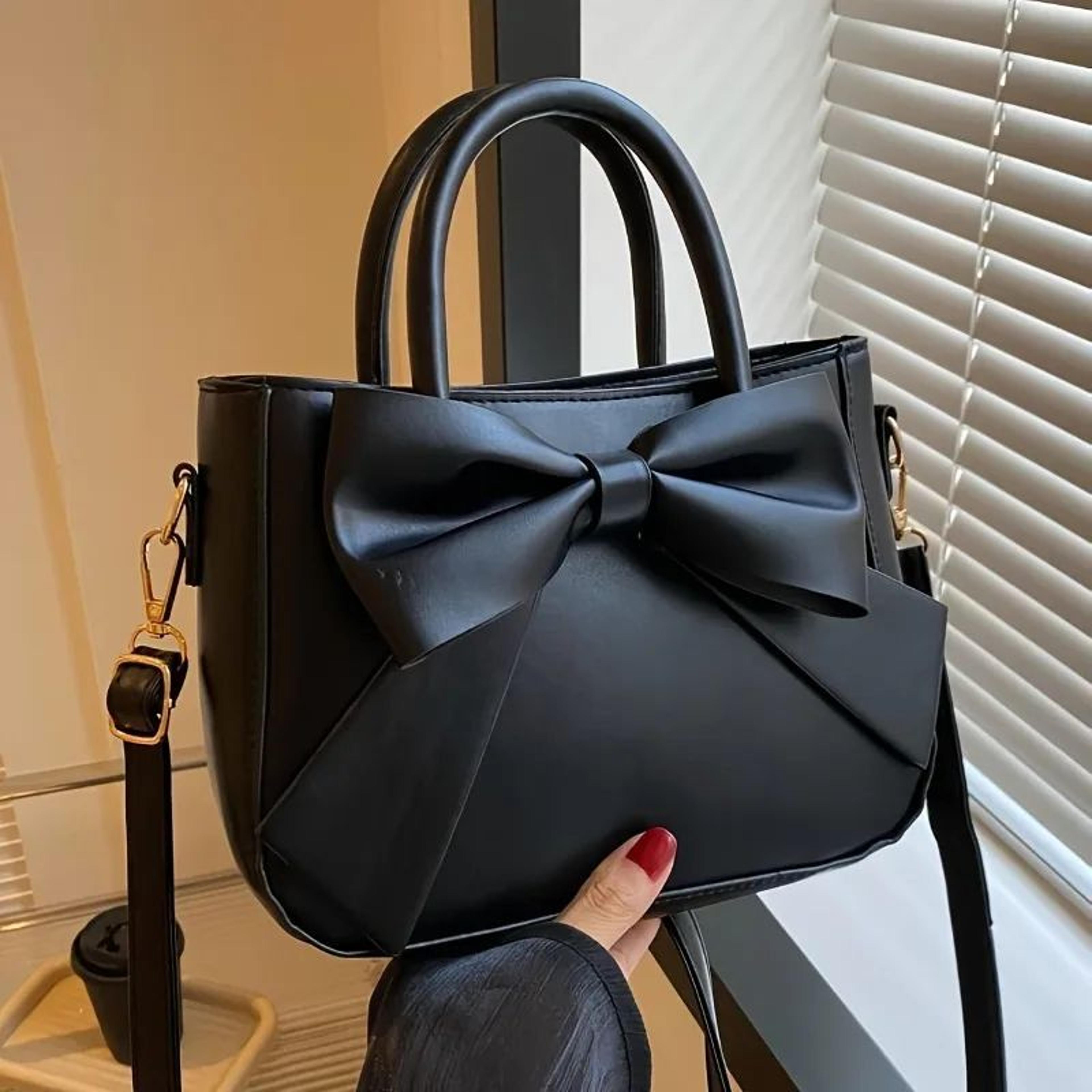 elegancebow pu leather crossbody handbag | women's chic shoulder bag with gold hardware & detachable strap