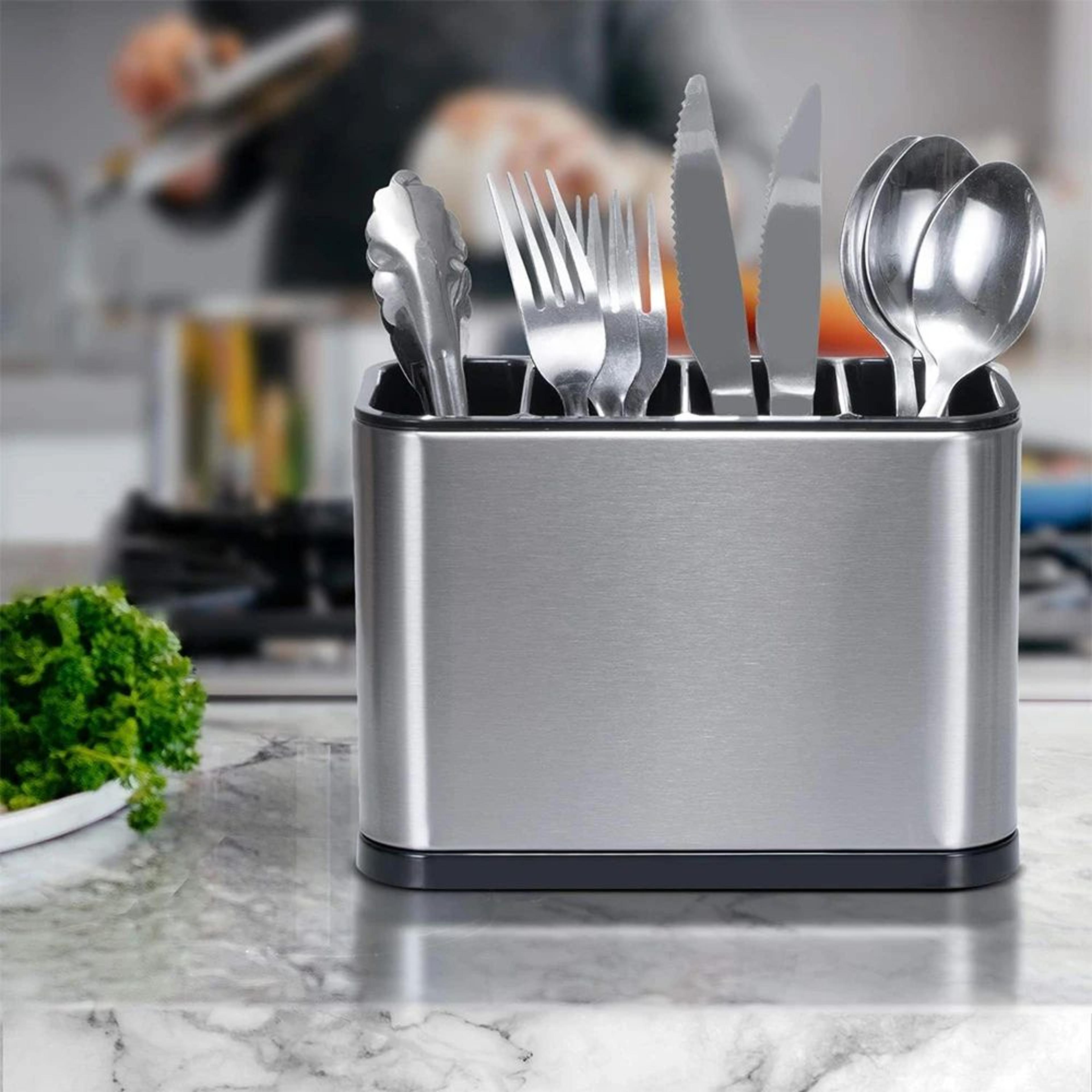 stainless steel silverware caddy organizer – 4-compartment utensil drying rack for kitchen