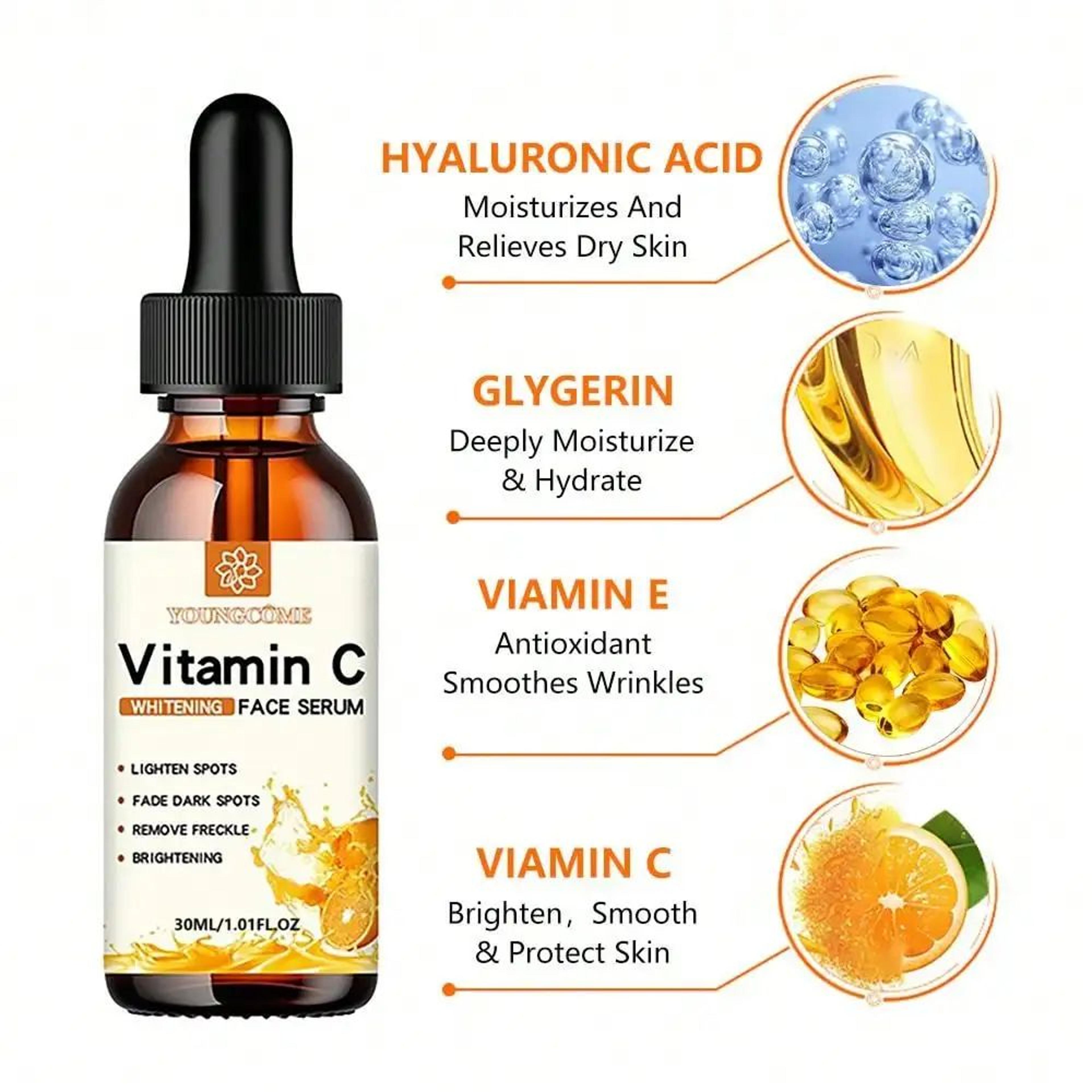 RadiantGlow Vitamin C Facial Essence  Brightening Hyaluronic Acid Serum For Dark Spots AntiAging  D 3