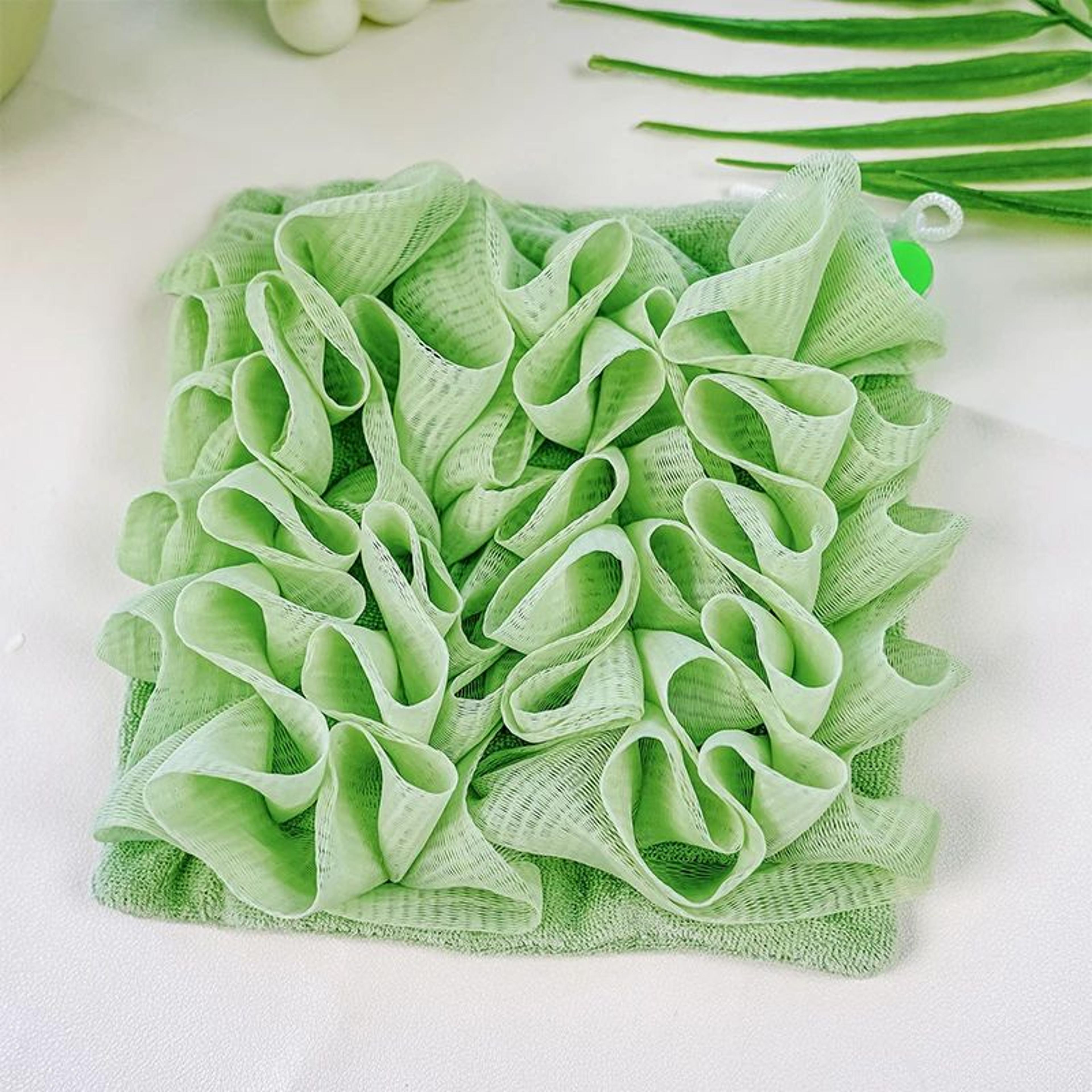 LuxeFoam 2in1 Bath Loofah Sponge  Soft Exfoliating Mesh Shower Puff With Soap Drawstring 6