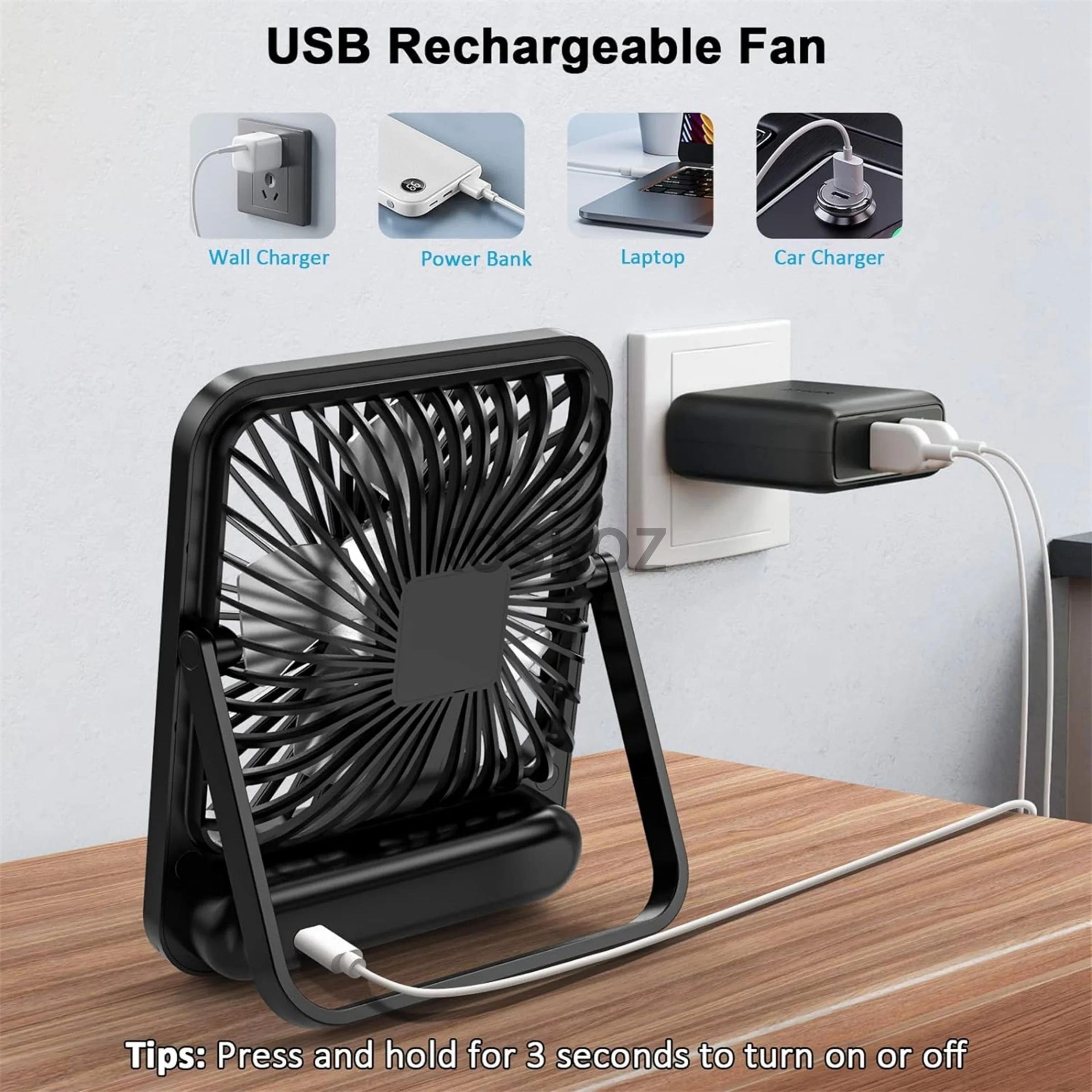 Portable USB Rechargeable Desk Fan  5Speed Ultra Quiet Folding Fan With Power Display 4