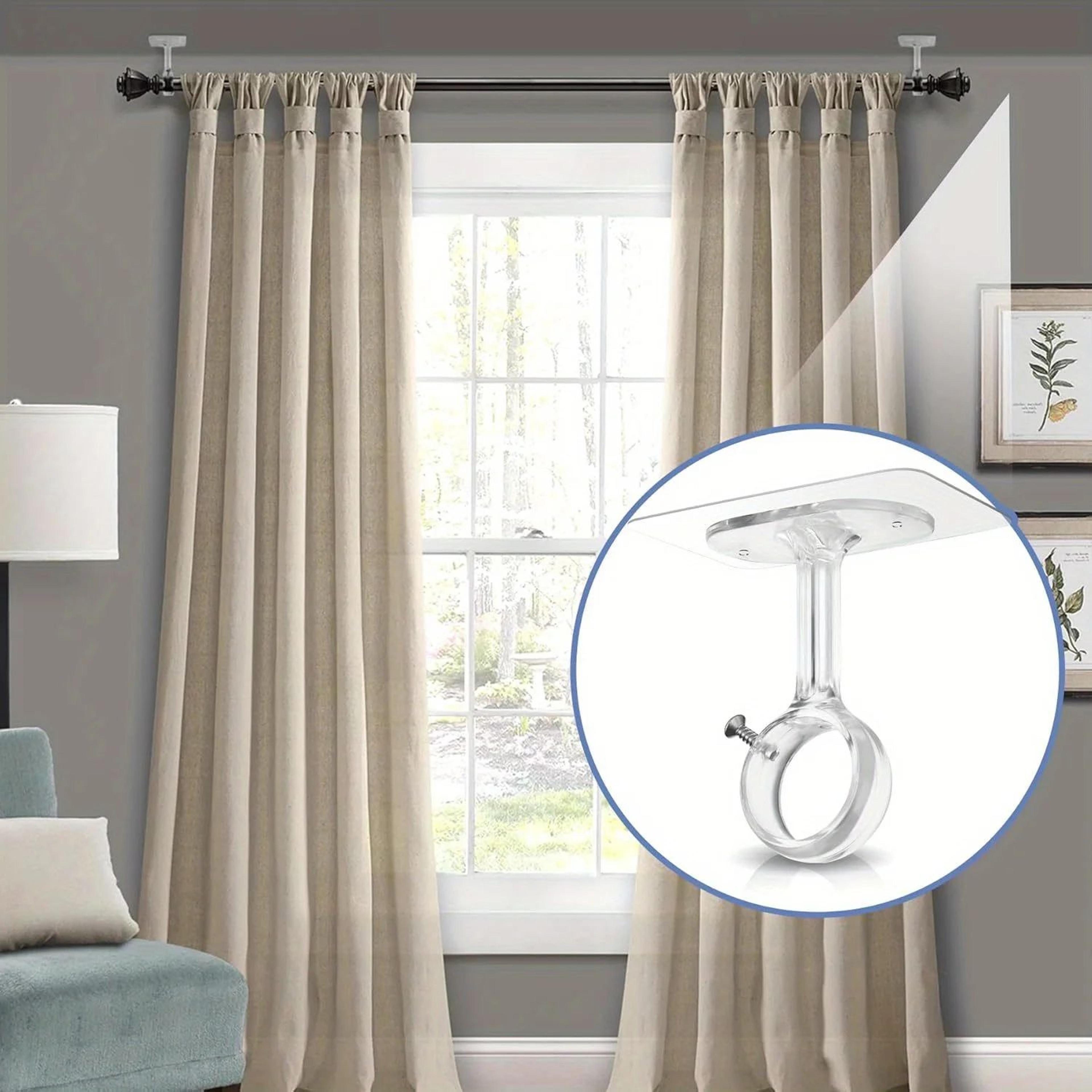 heavy-adhesive curtain rod brackets no drill – adjustable ceiling mount holders for 1.2in curtain rods home curtain