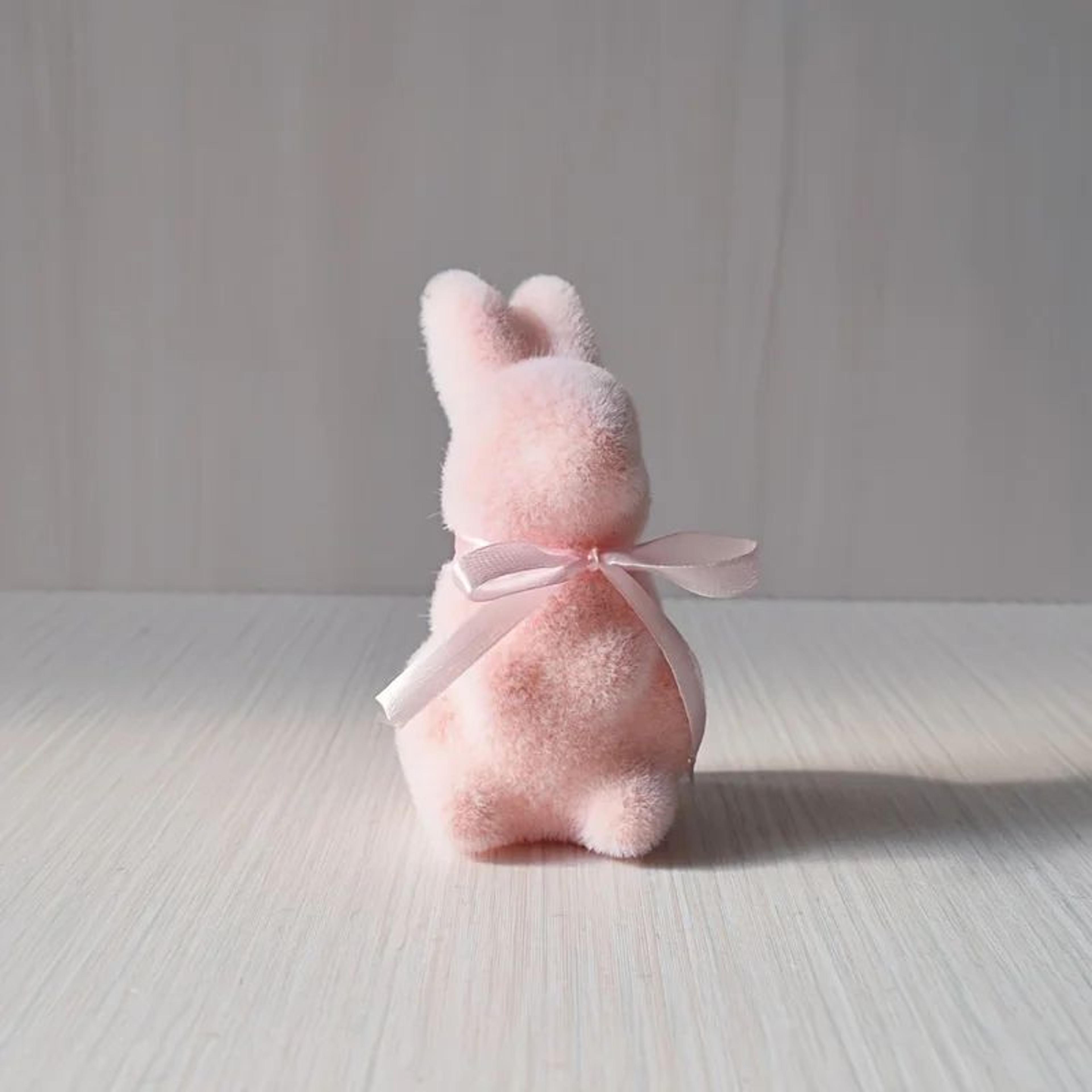 Easter Bunny Decorative Figurines  Flocked Foam Rabbit Ornaments With Bow For Home  Party Decor 8