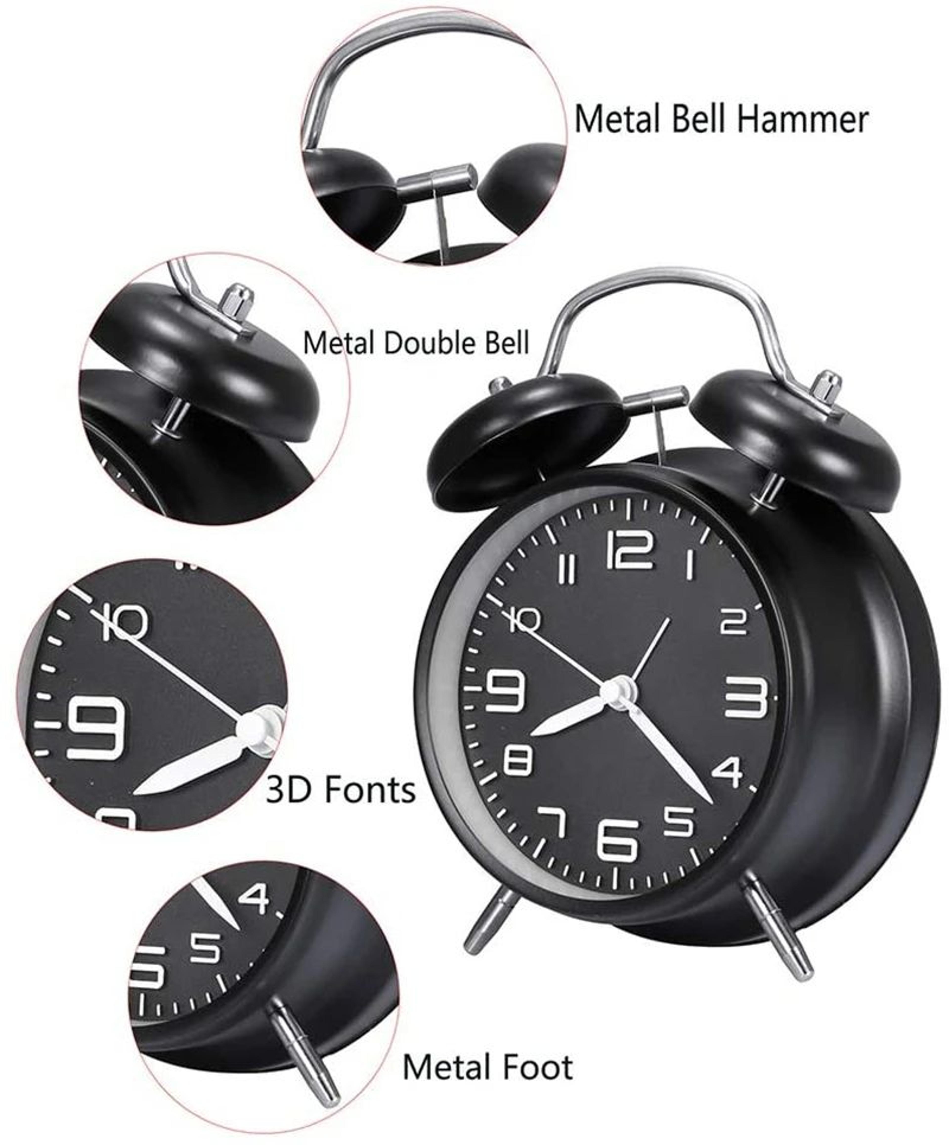 4Inch Twin Bell Loud Alarm Clock  Metal Retro Desk Clock With Backlight For Heavy Sleepers 3