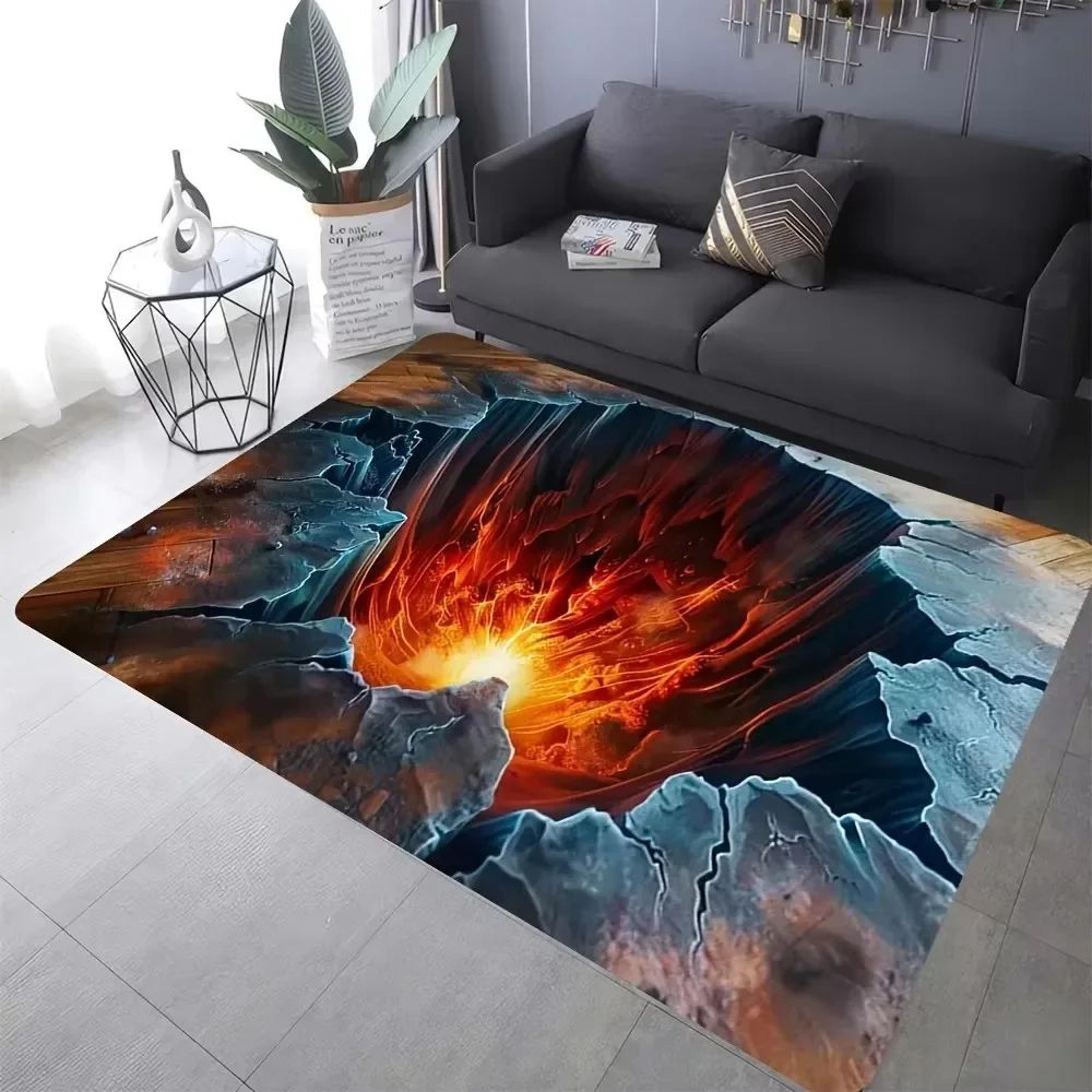 3D Desert Crack Fire Water Area Rug  NonSlip Washable Flannel Floor Mat For Living Room  Bedroom 8