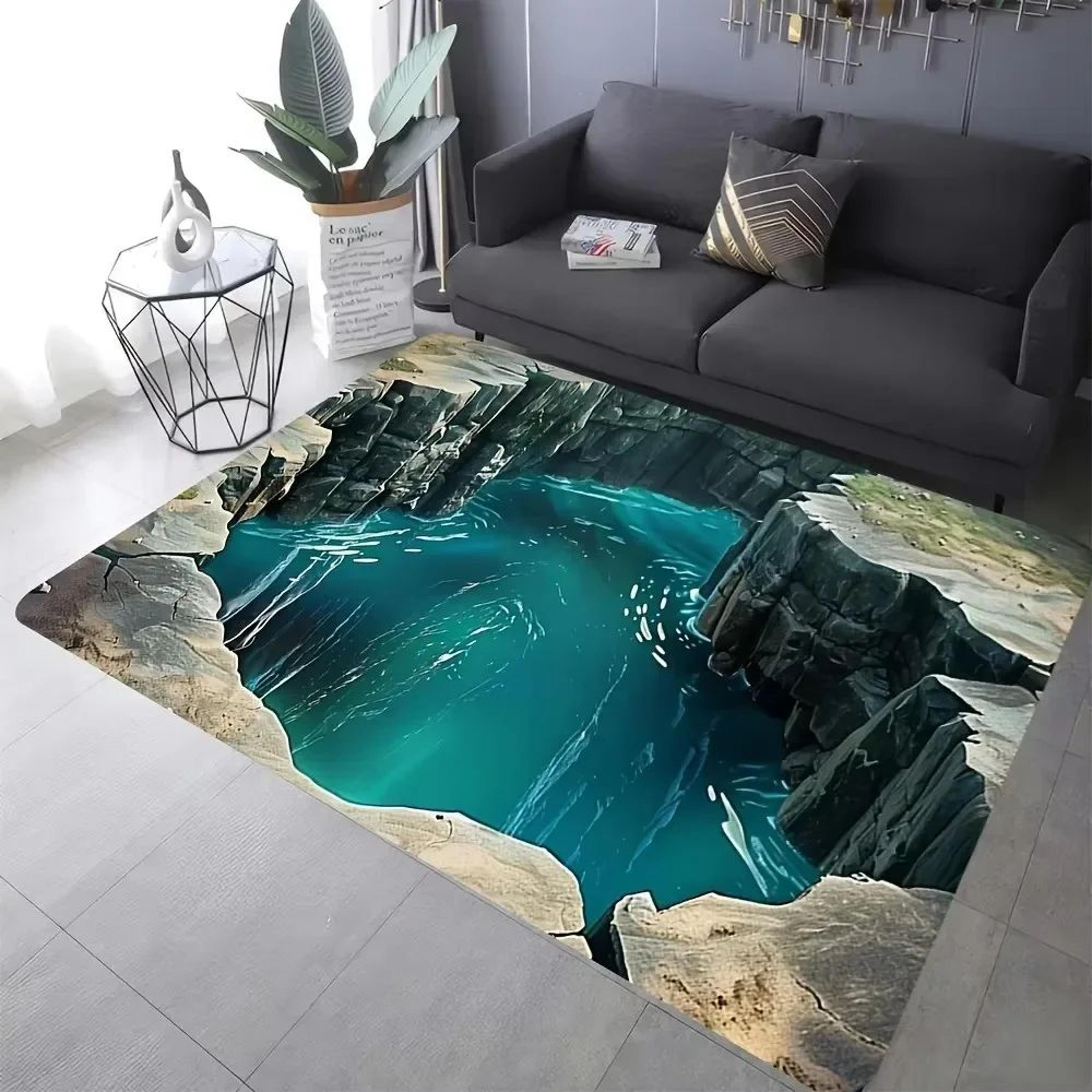 3D Desert Crack Fire Water Area Rug  NonSlip Washable Flannel Floor Mat For Living Room  Bedroom 9