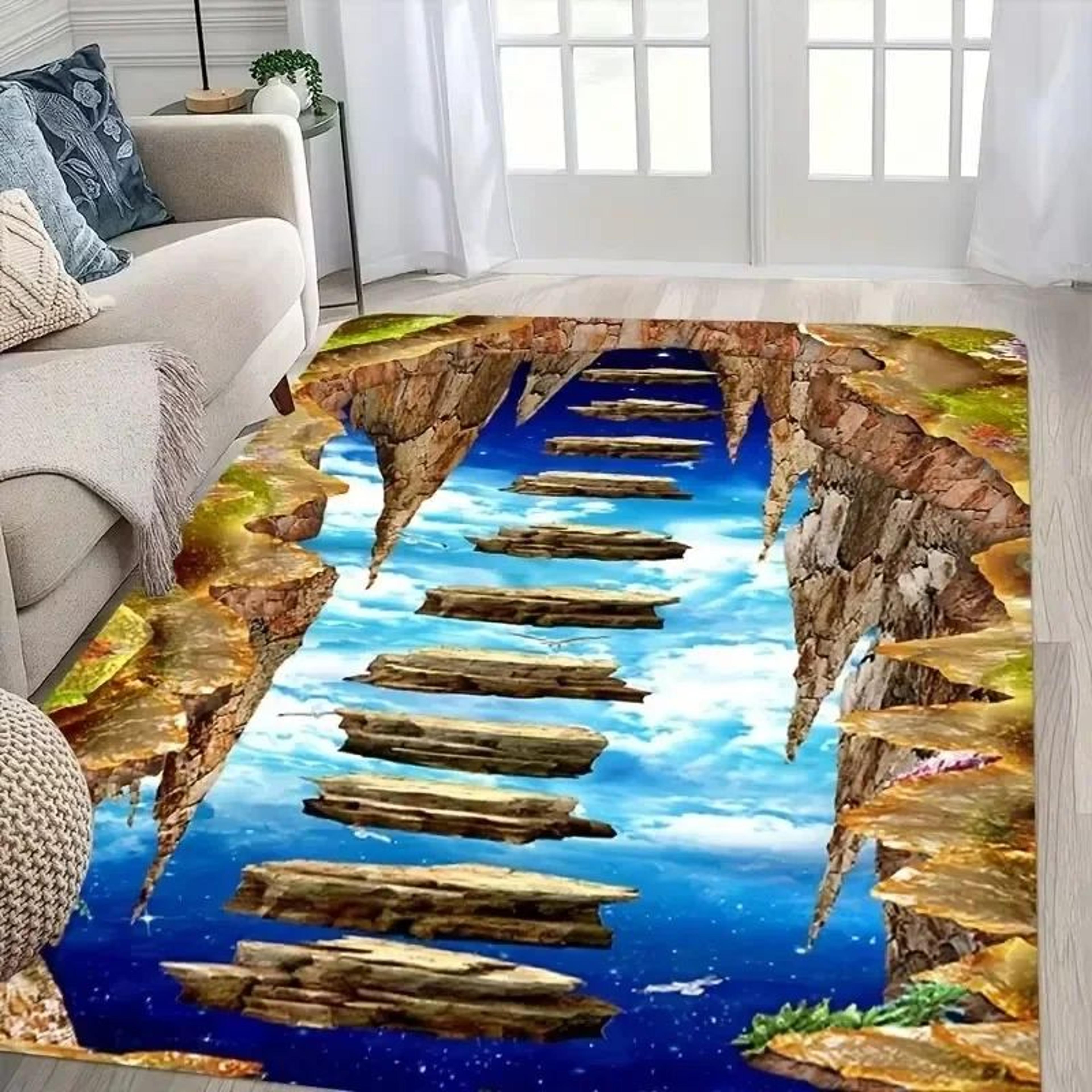 3D Desert Crack Fire Water Area Rug  NonSlip Washable Flannel Floor Mat For Living Room  Bedroom 11