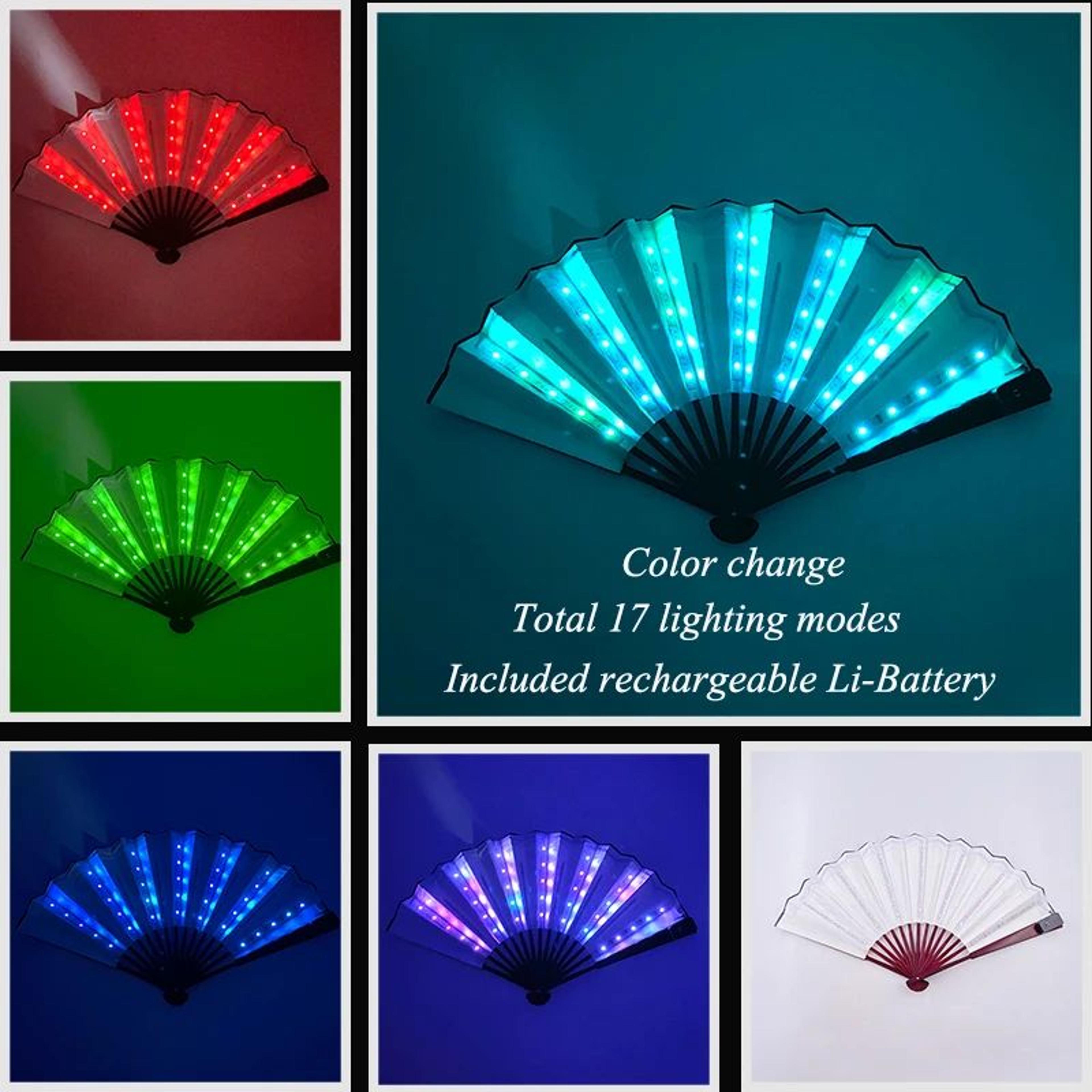 LED Neon Light Folding Fan  Glowing Rave Hand Fan For Party Festival  Performance Decor 21