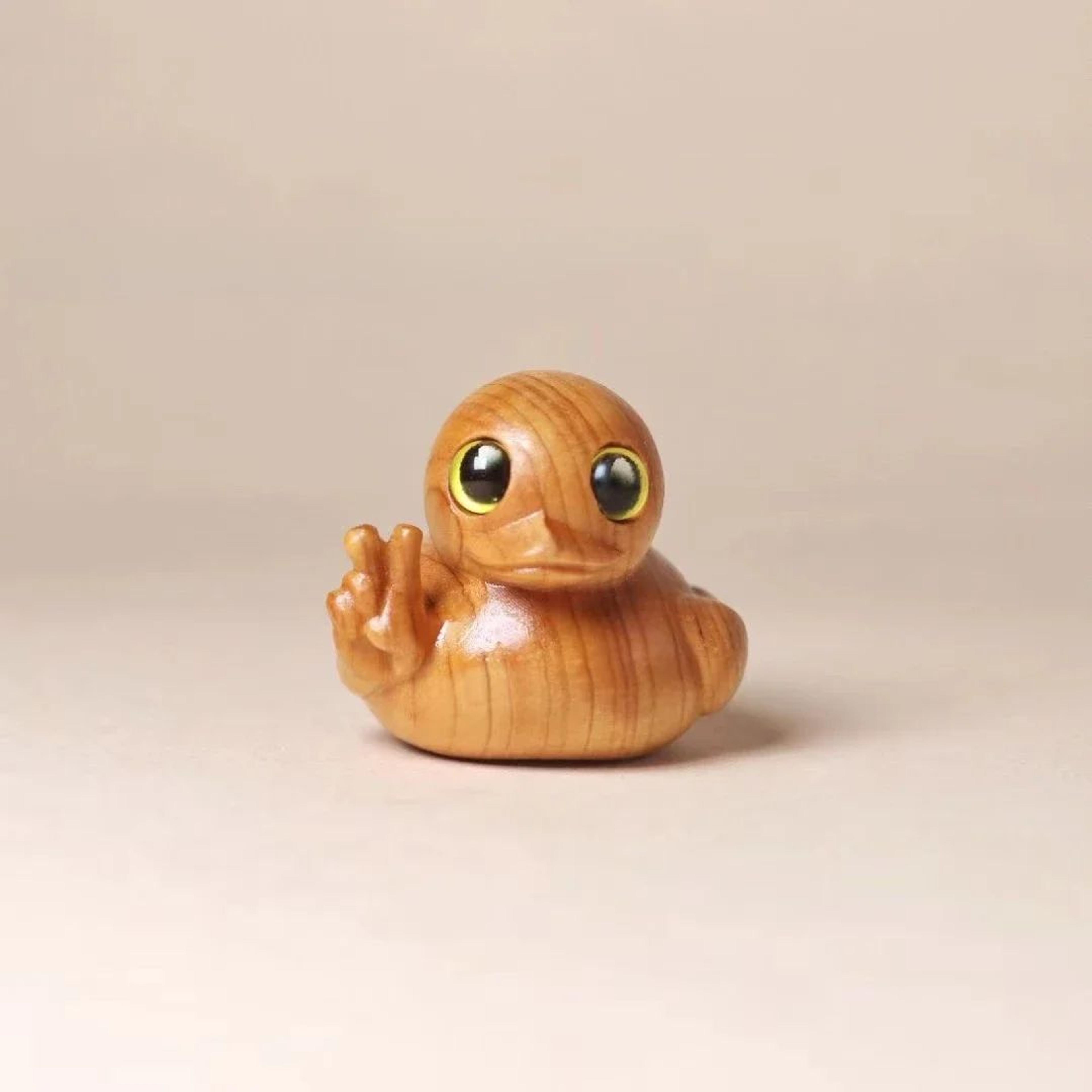 Funny Middle Finger Duck Wooden Figurine  Cheeky Mini Desk Decor  Humorous Gift Statue 9