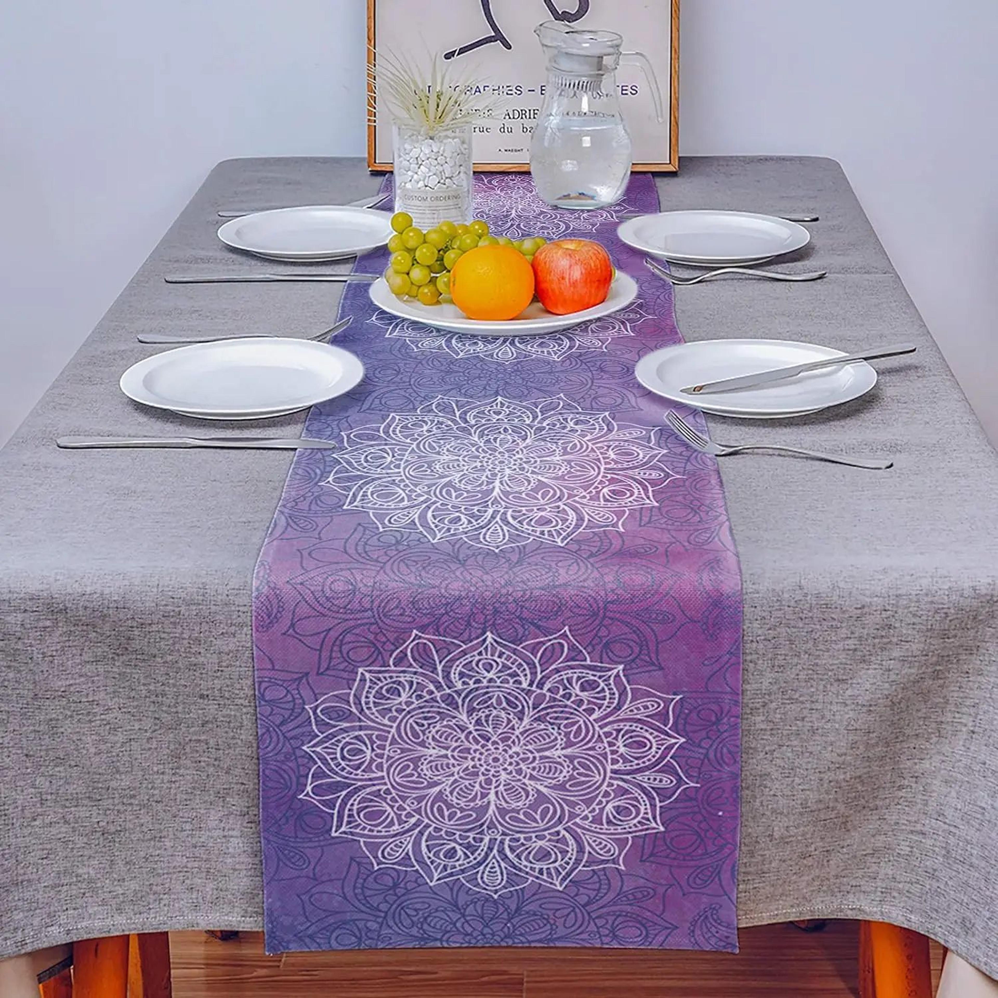 Bohemian Mandala Floral Linen Table Runner  Farmhouse Wedding  Party Dining Table Decor 1