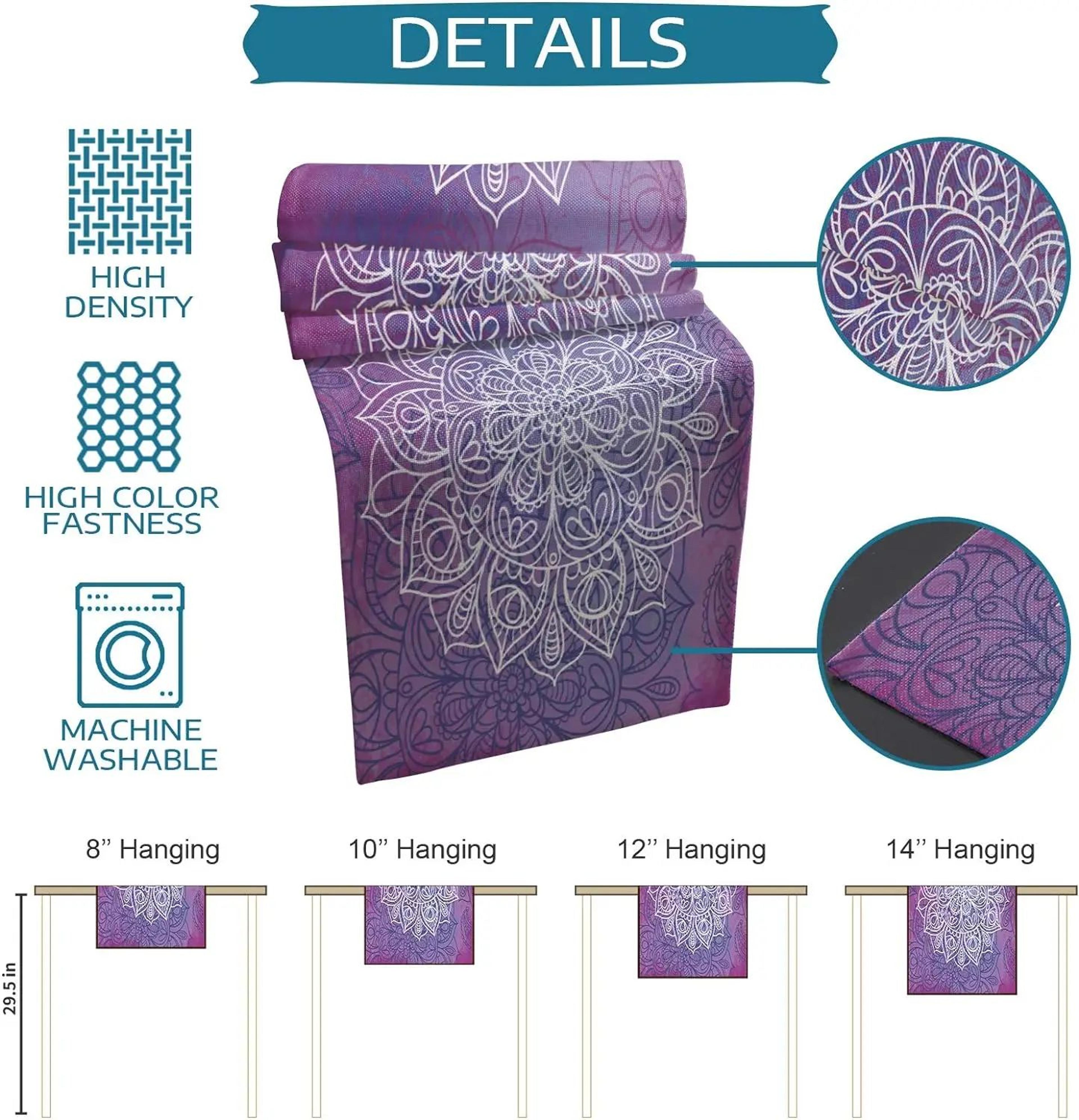 Bohemian Mandala Floral Linen Table Runner  Farmhouse Wedding  Party Dining Table Decor 5