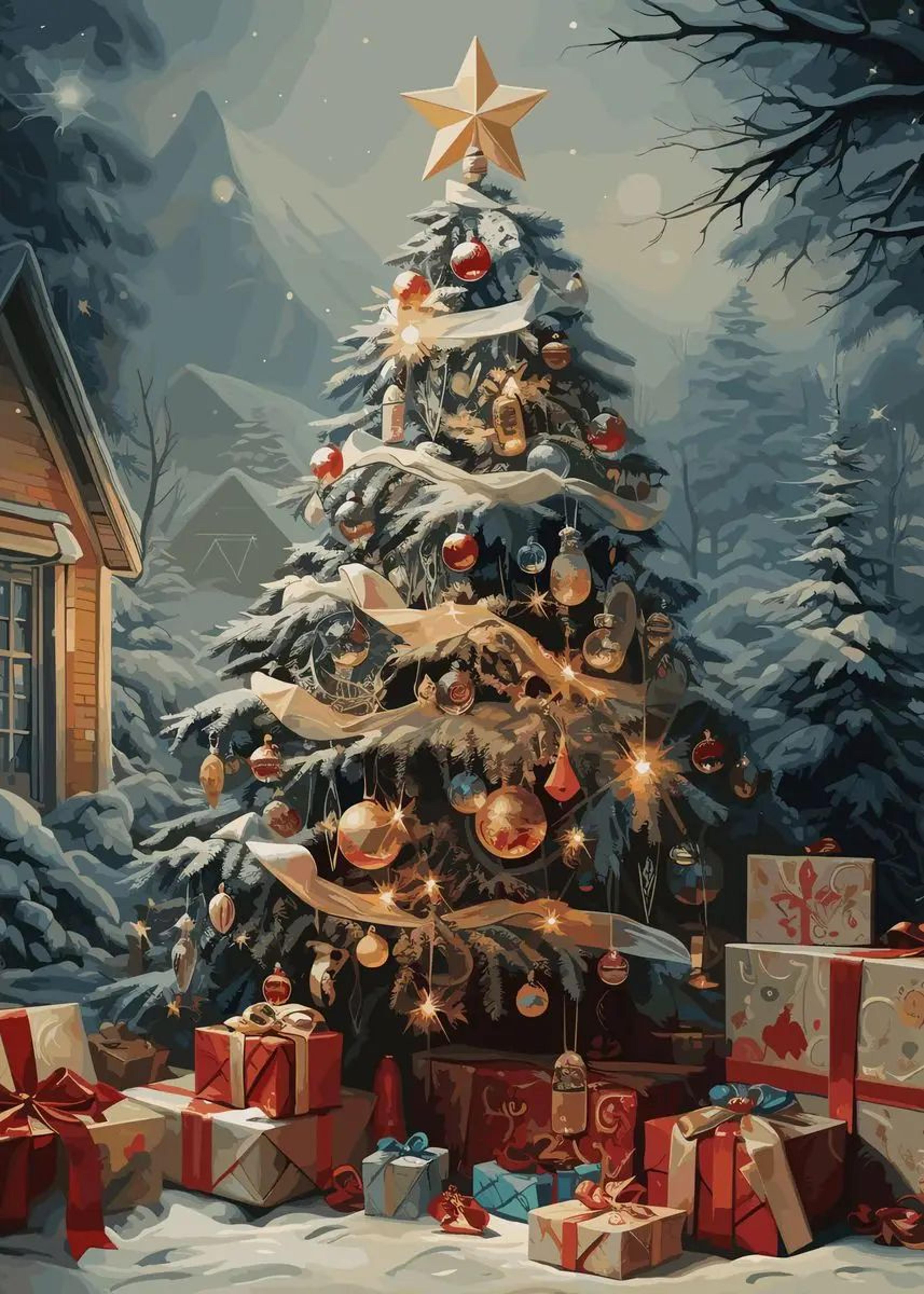 Classic Christmas Canvas Wall Art  Santa Claus  Christmas Tree Holiday Home Decor Poster 21