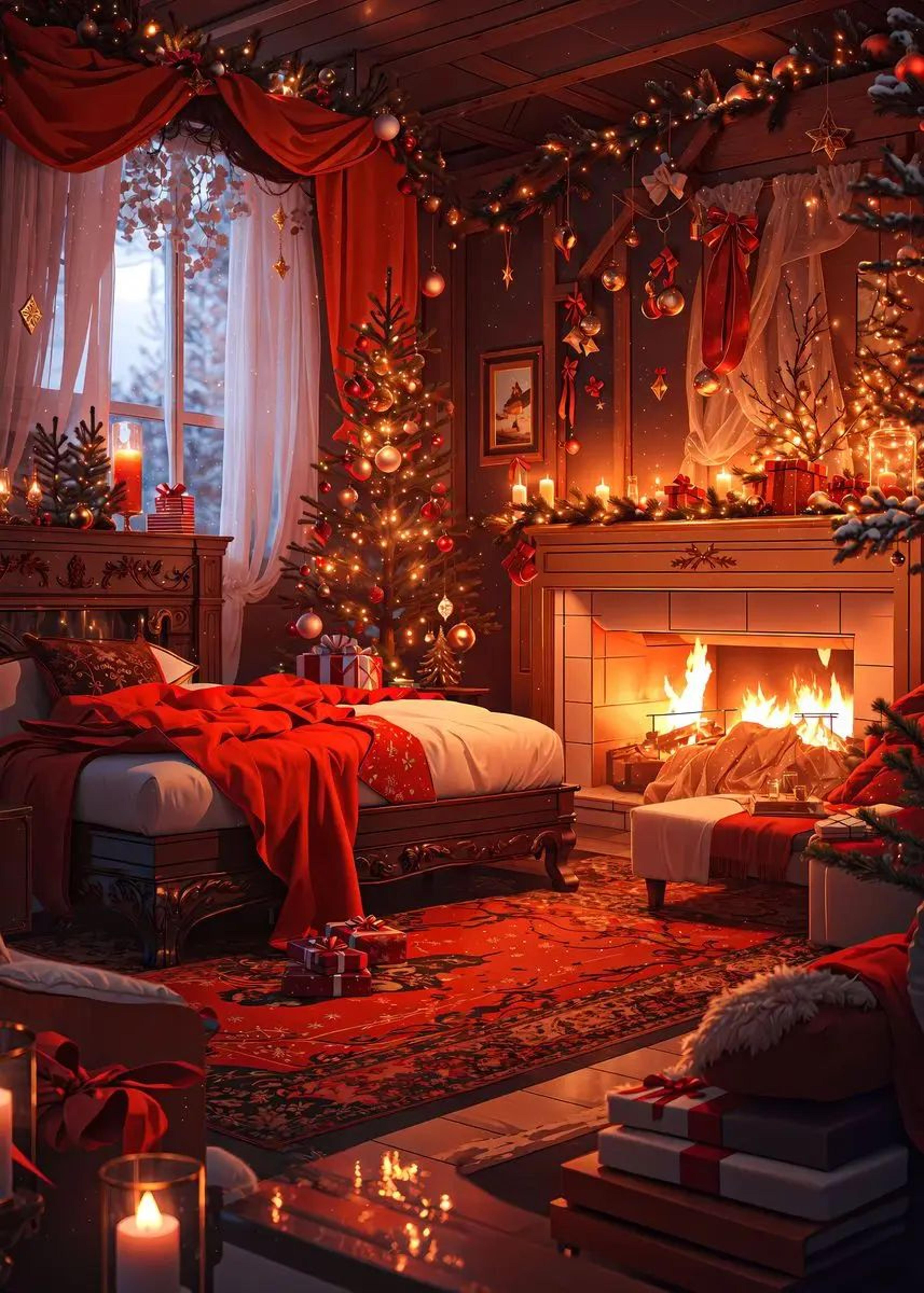 Classic Christmas Canvas Wall Art  Santa Claus  Christmas Tree Holiday Home Decor Poster 22